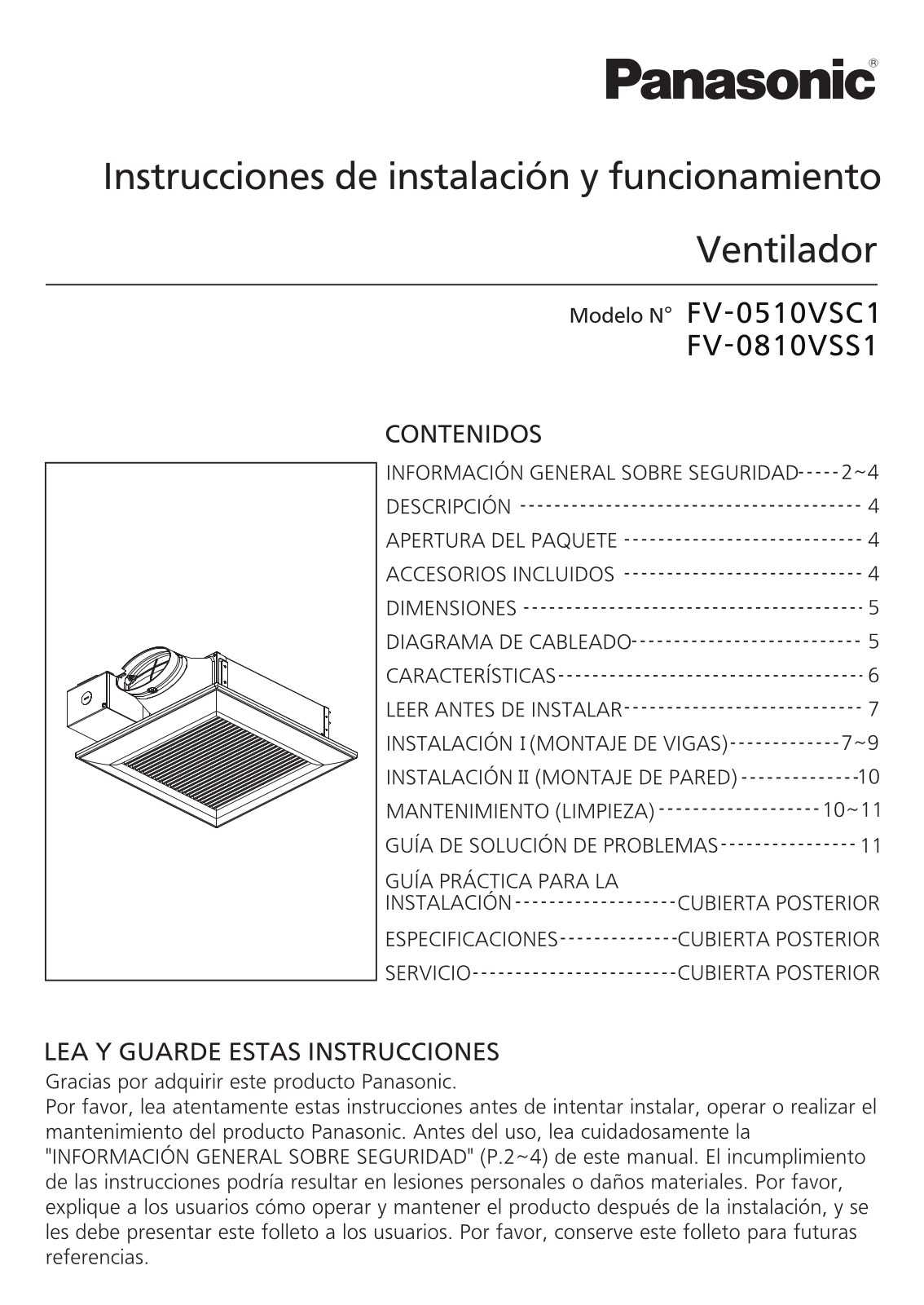 Panasonic fv0510vsc1, fv0810vss1 installation