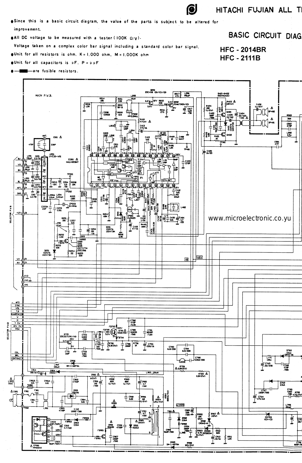 Hitachi HFC2014BR, HFC2111B Schematic