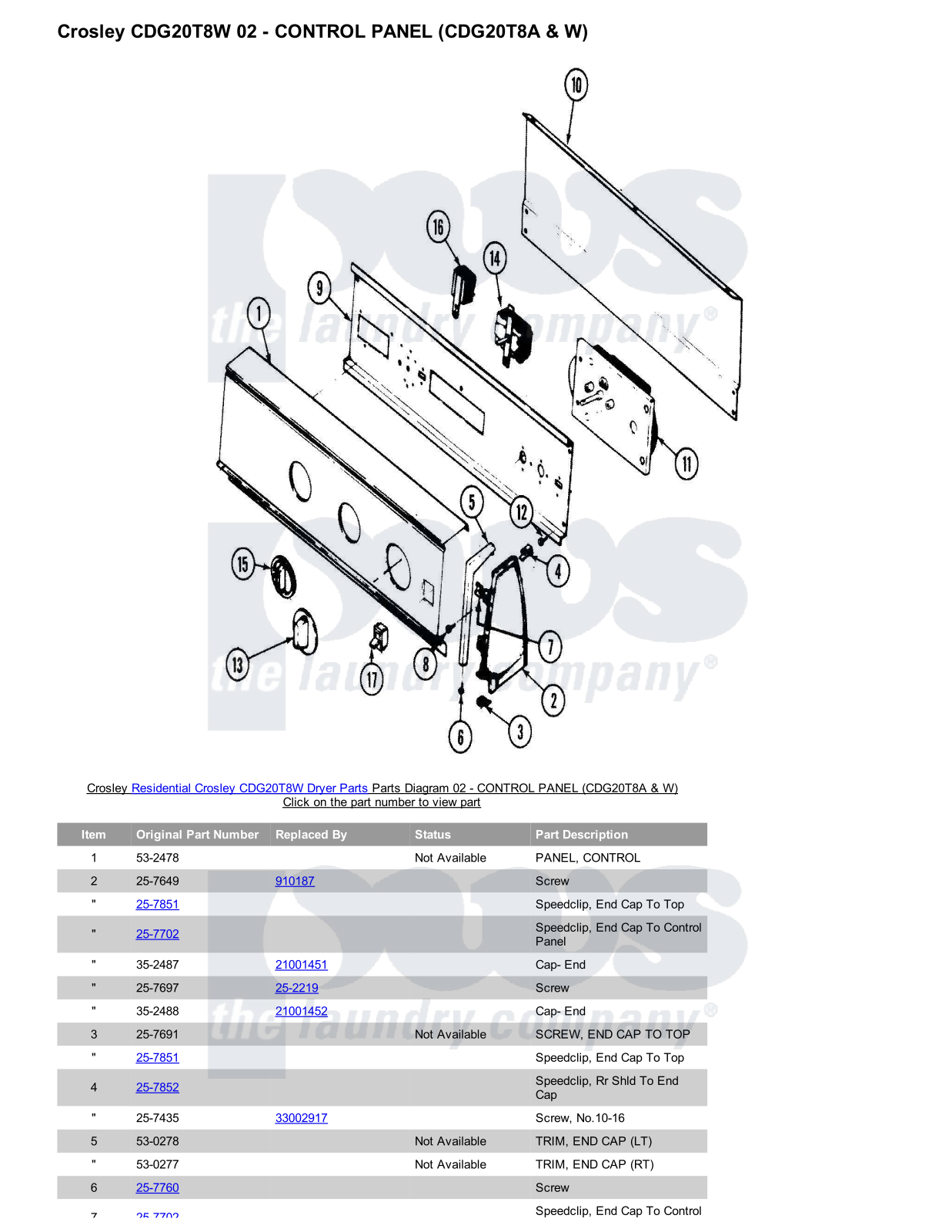 Crosley CDG20T8W Parts Diagram