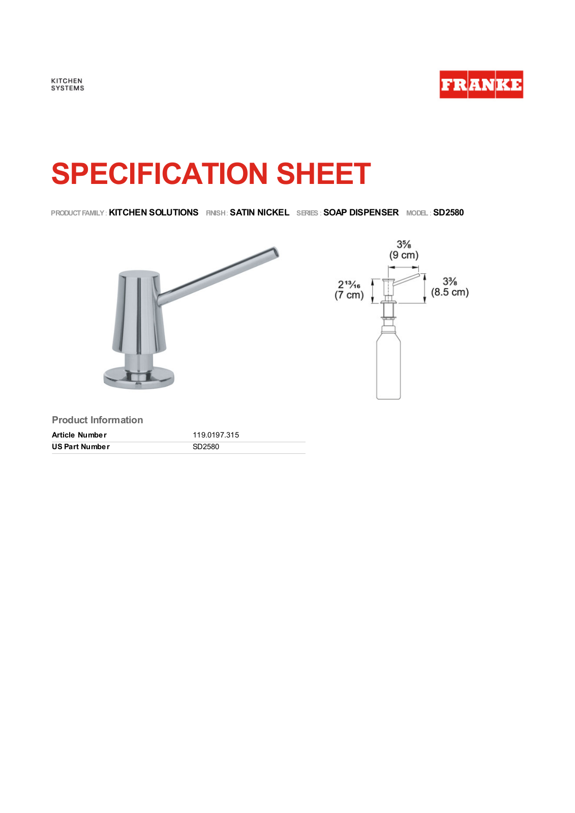 Franke Foodservice SD2580 User Manual