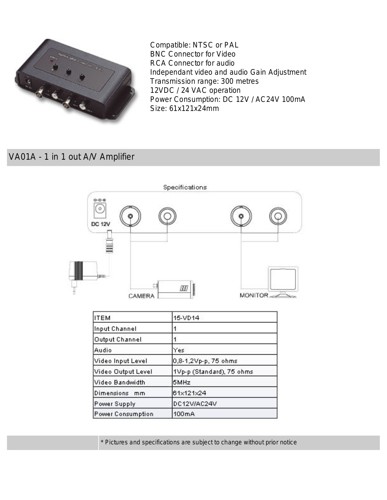 COP-USA VA01A Specsheet