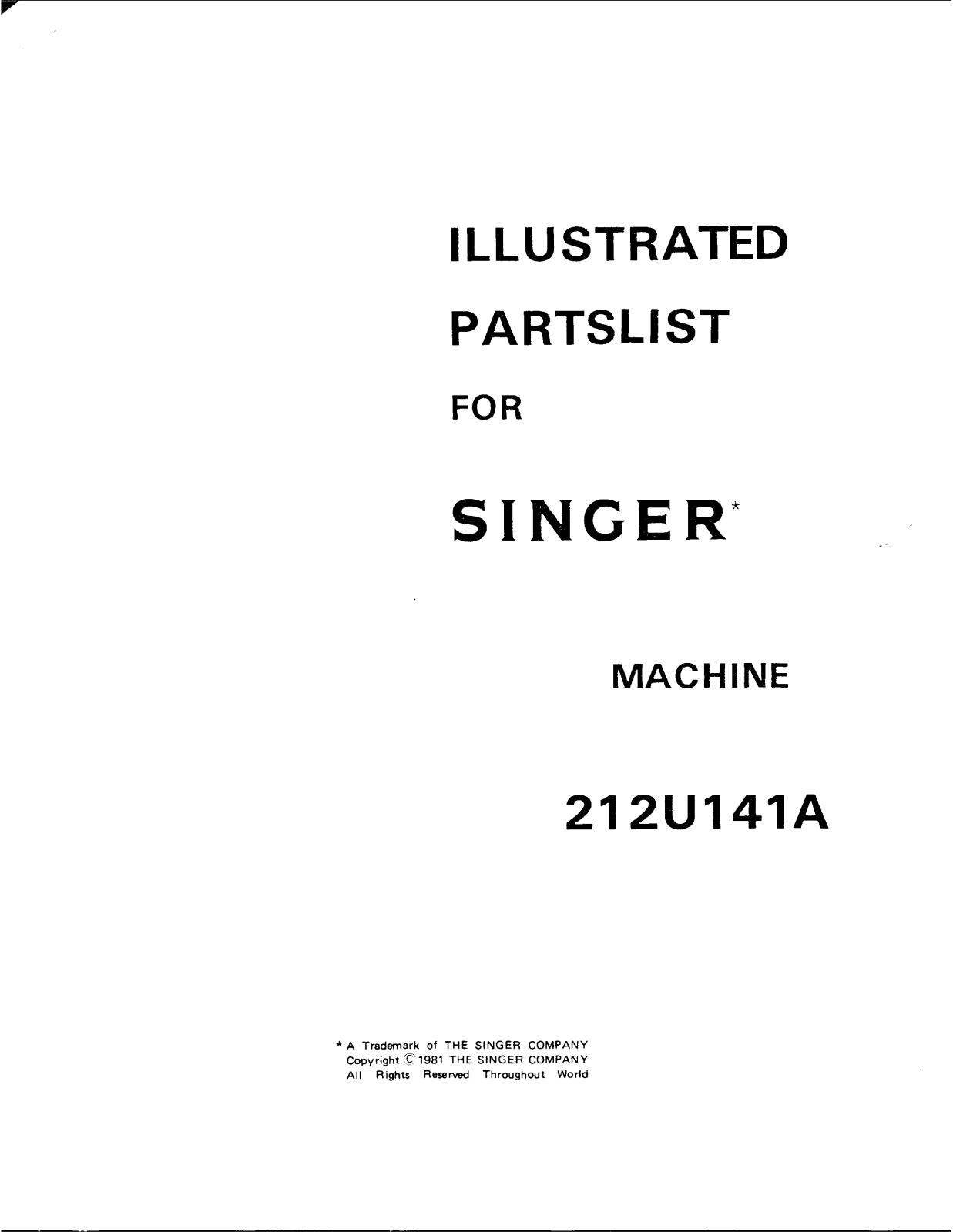 SINGER 212U141A Parts List