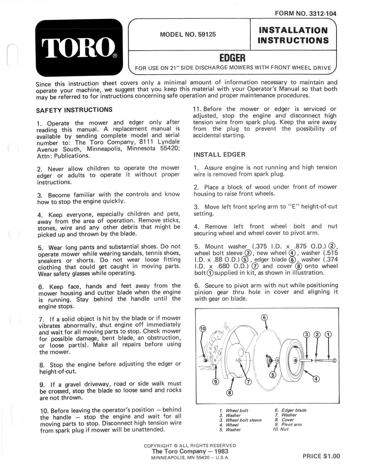 Toro 59125 Installation Instructions