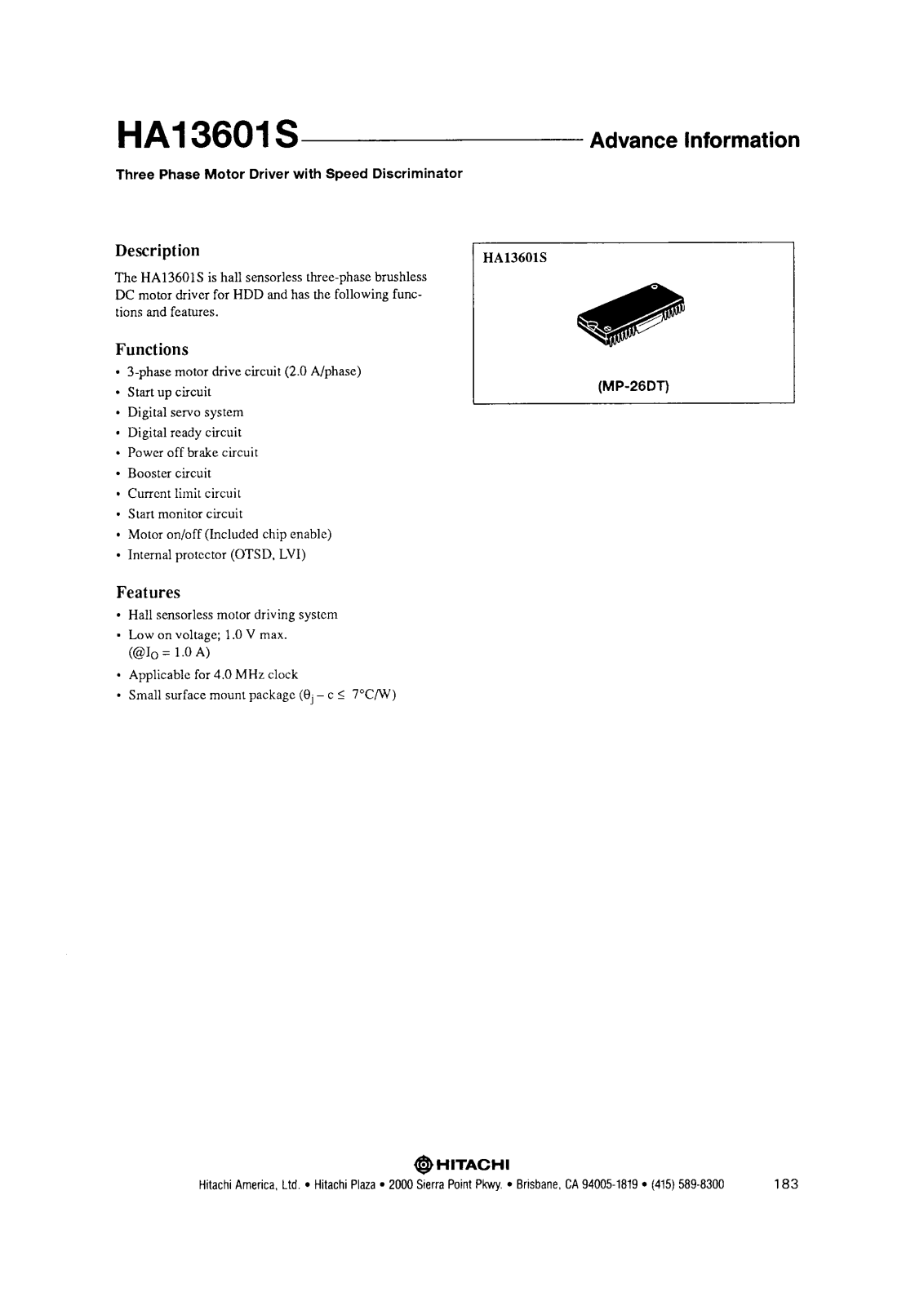 HIT HA13601S Datasheet