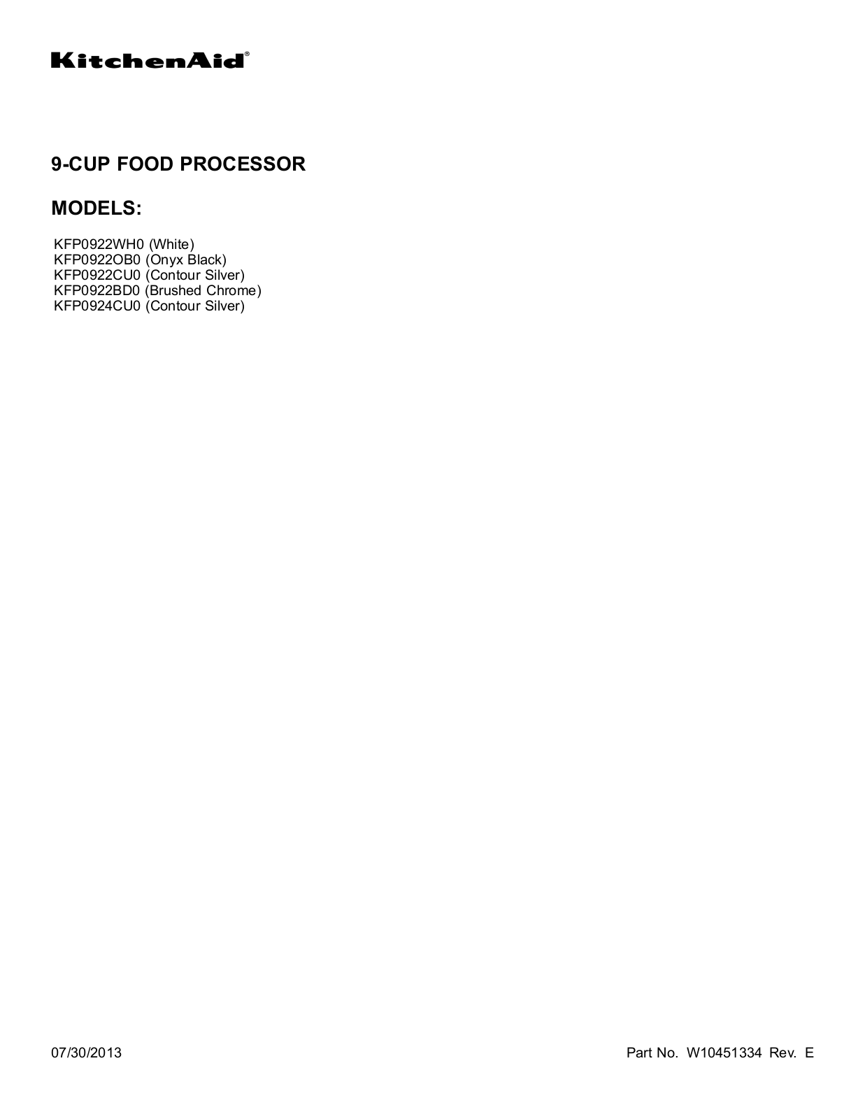 KitchenAid KFP0922 User Manual