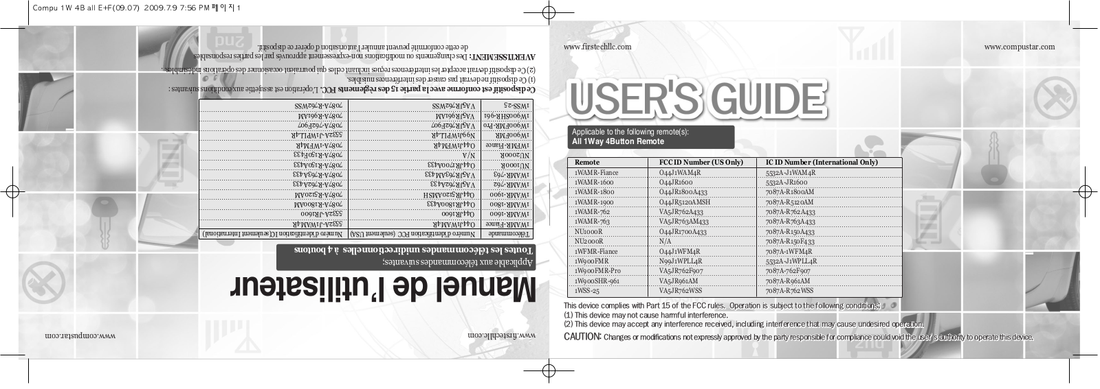 Compustar 1WAMR-Fiance, 1WAMR-1600, 1WAMR-1800, 1WAMR-1900, 1WAMR-762 User's Manual