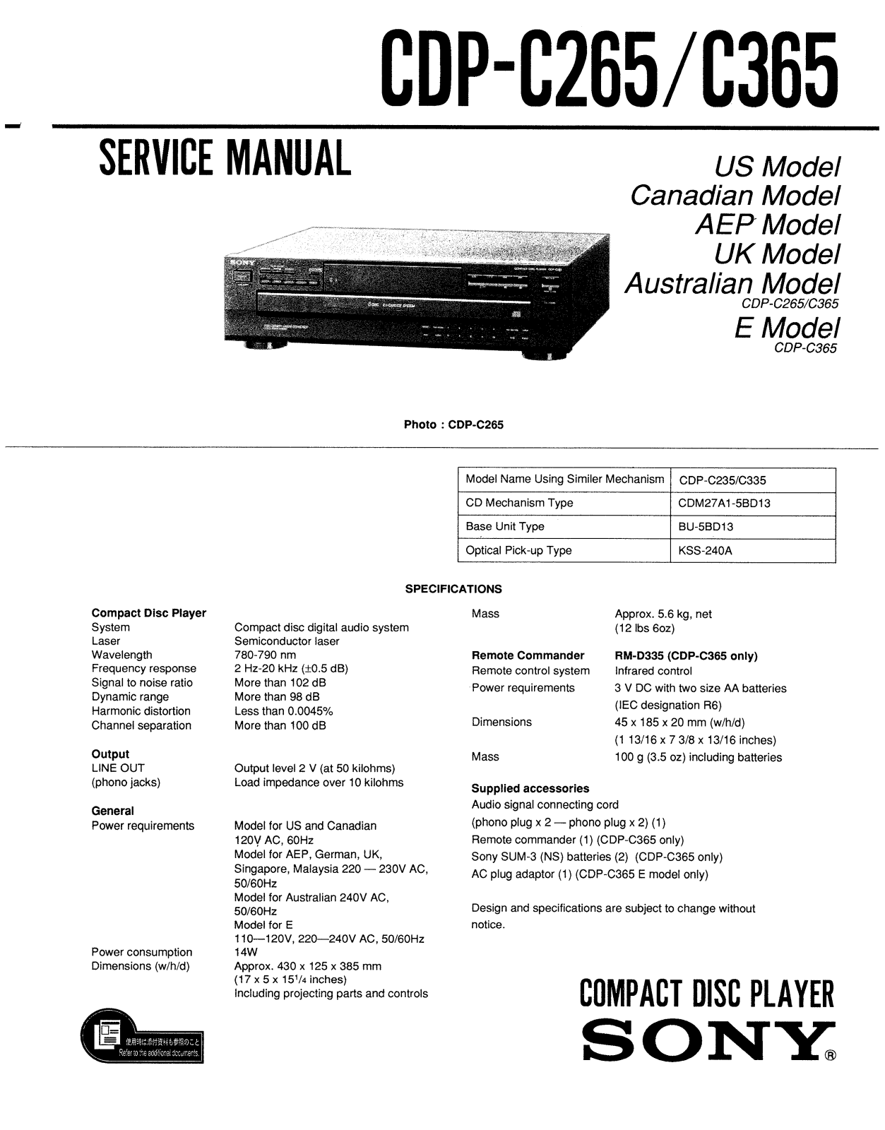 Sony CDPC-265 Service manual