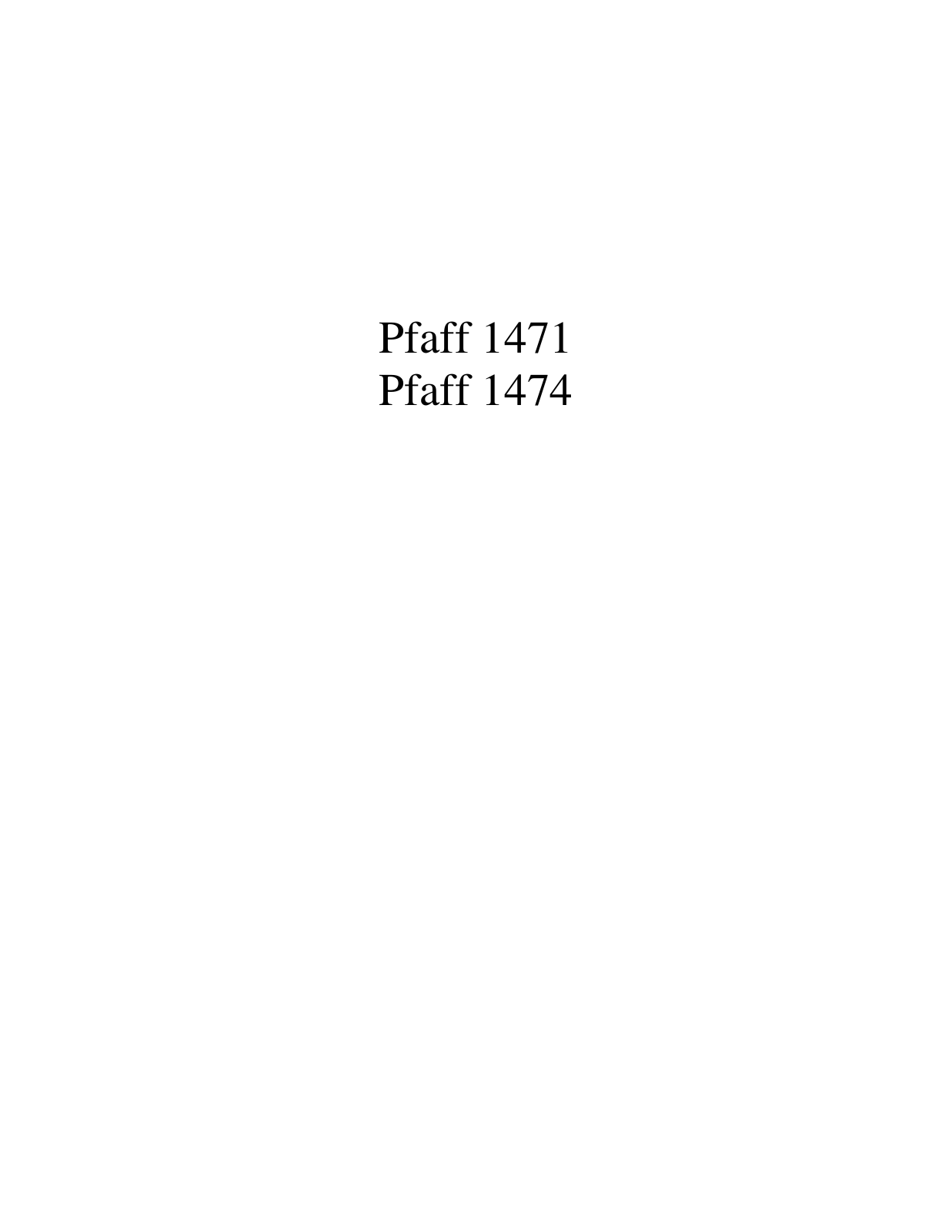 PFAFF 1471, 1474 Parts List