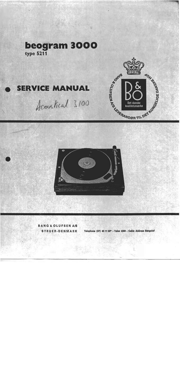 Bang Olufsen Beogram 3000 Service Manual