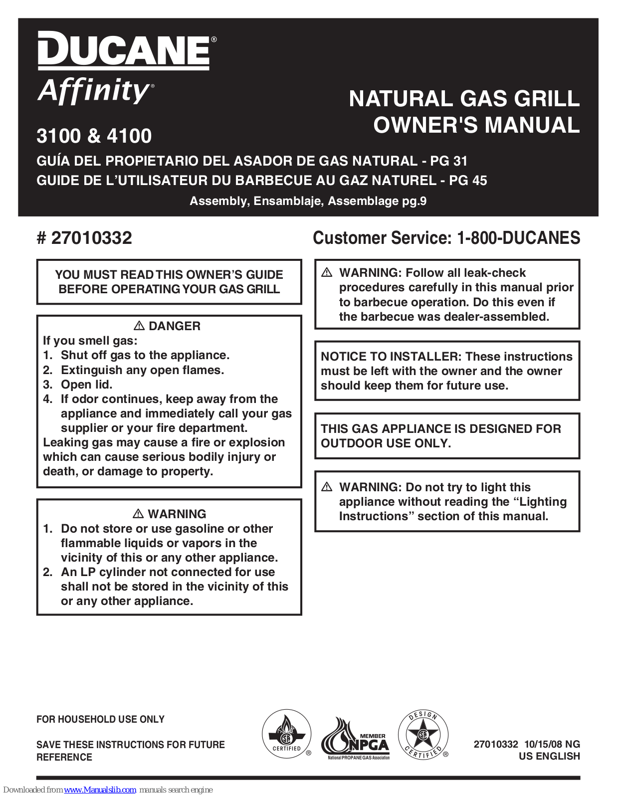 Ducane AFFINITY 3100, AFFINITY 4100, Affinity 31732101, Affinity 34100, 27010332 Owner's Manual - ManualMachine.com