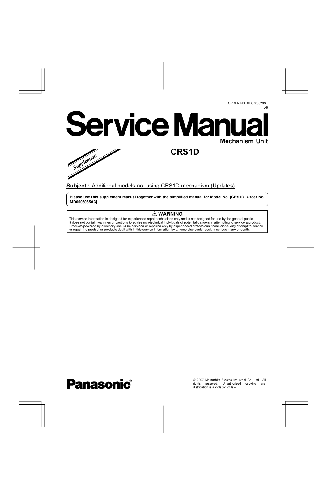 Panasonic CRS-1-D Service manual