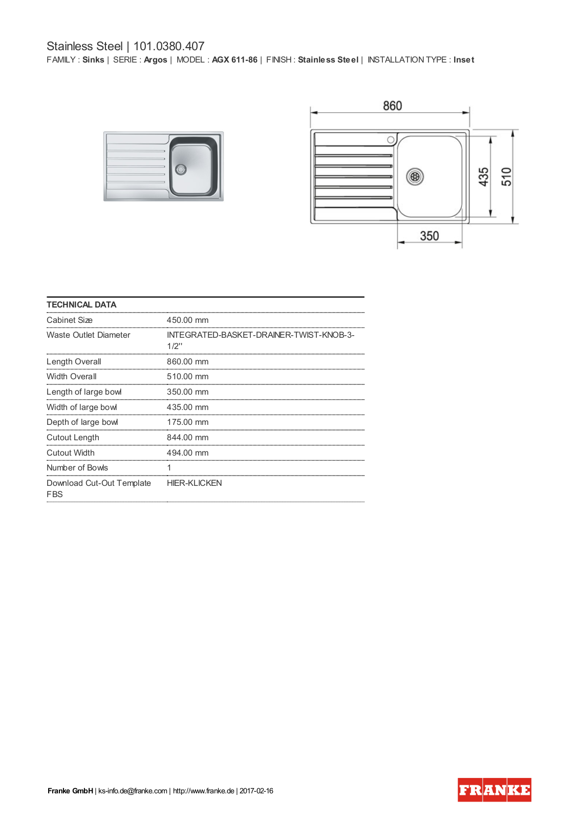 Franke 101.0380.407 Service Manual