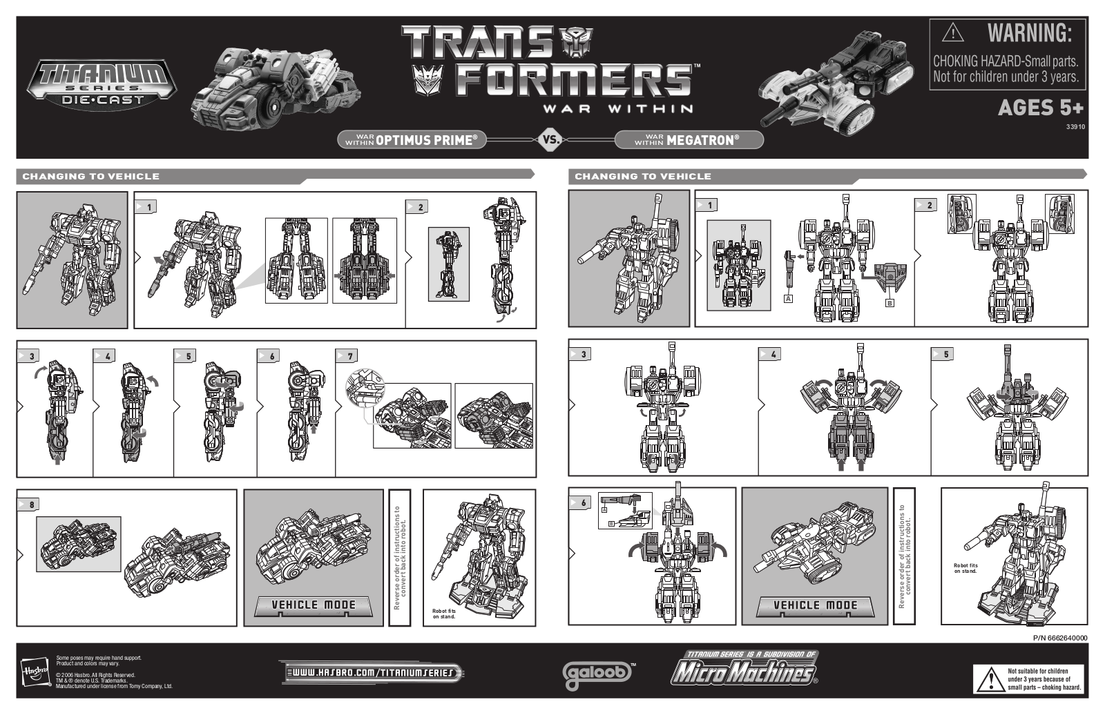 Hasbro Titanium War Within Optimus Prime vs. Megatron Instruction