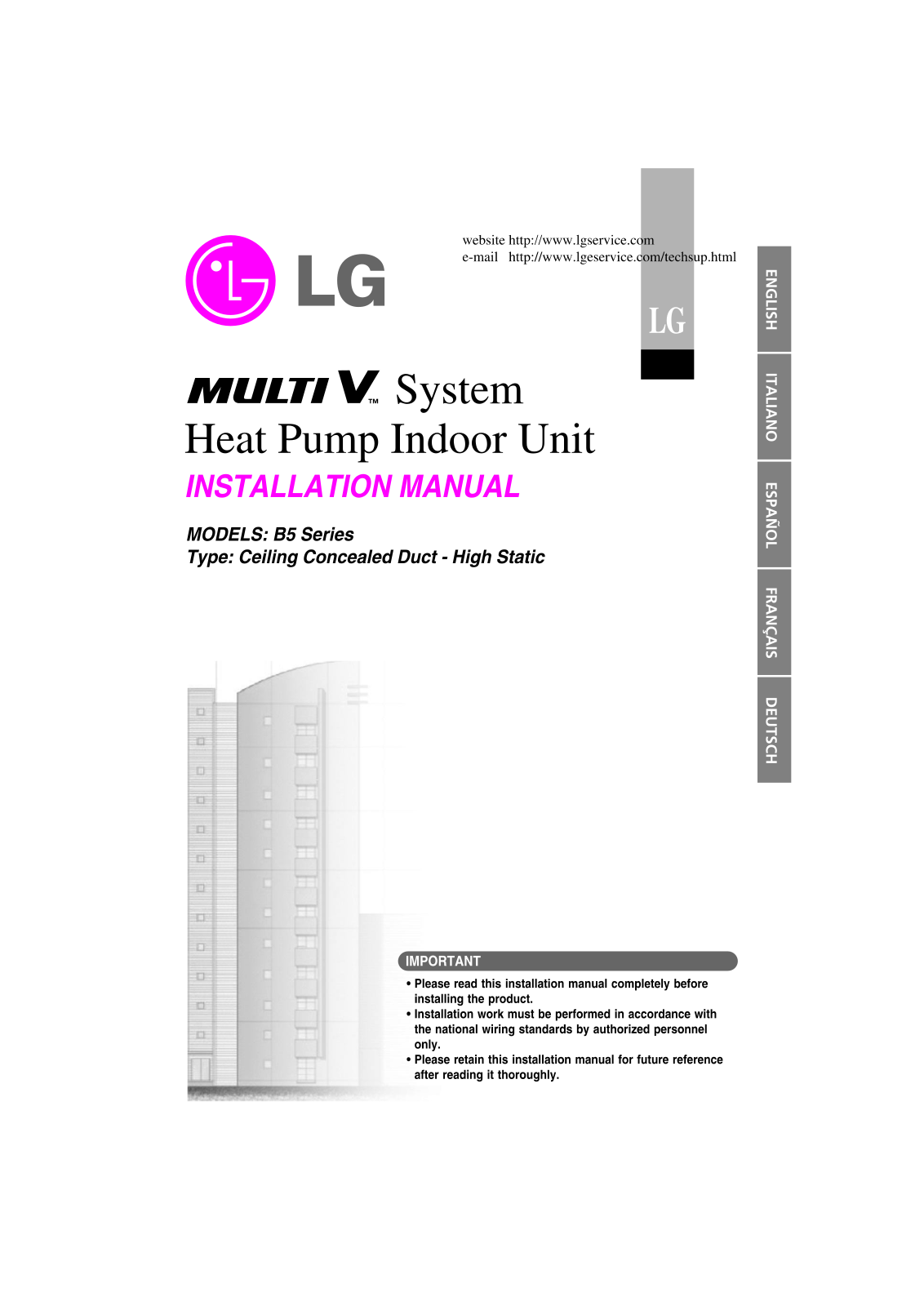 LG BRNU76GB5W0 INSTALLATION MANUAL