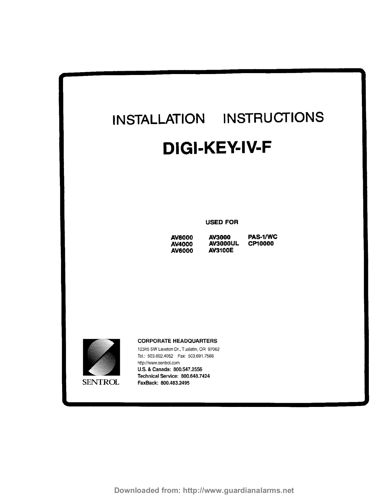 Acron DIGI-KEY-IV-F Installation Instructions