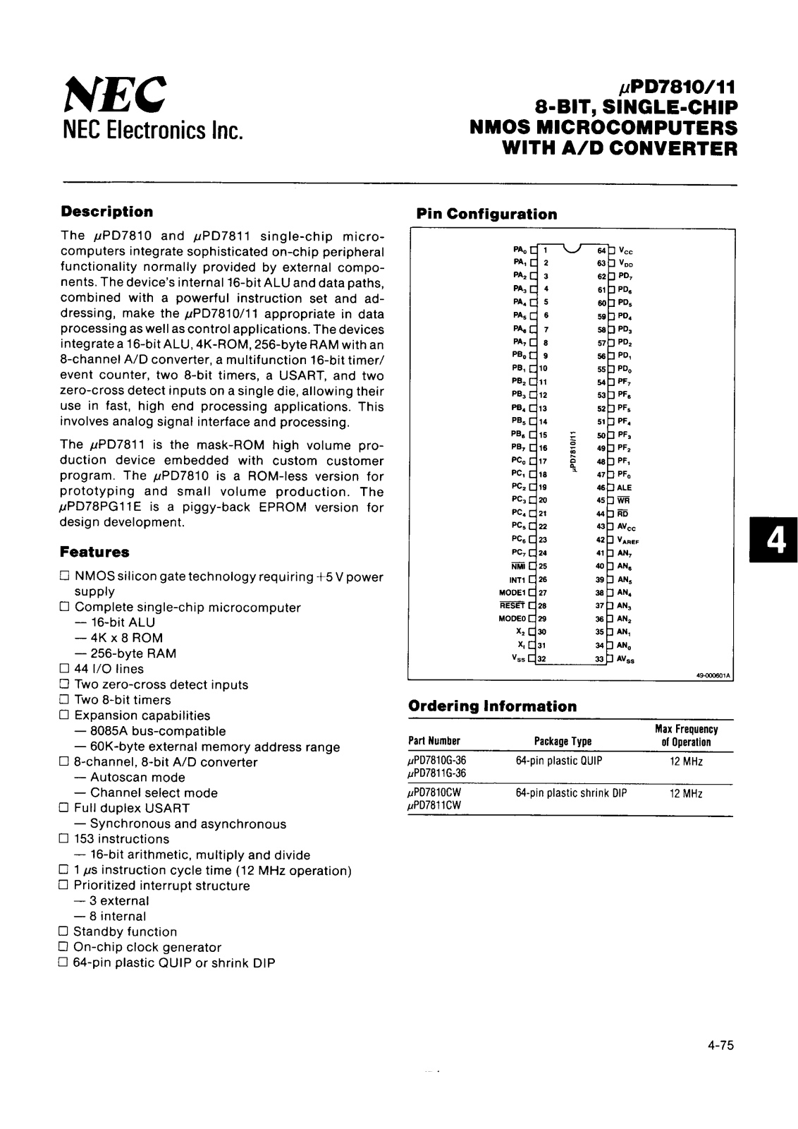 NEC uPD7811G-35, uPD7810G-35, uPD7810CW Datasheet