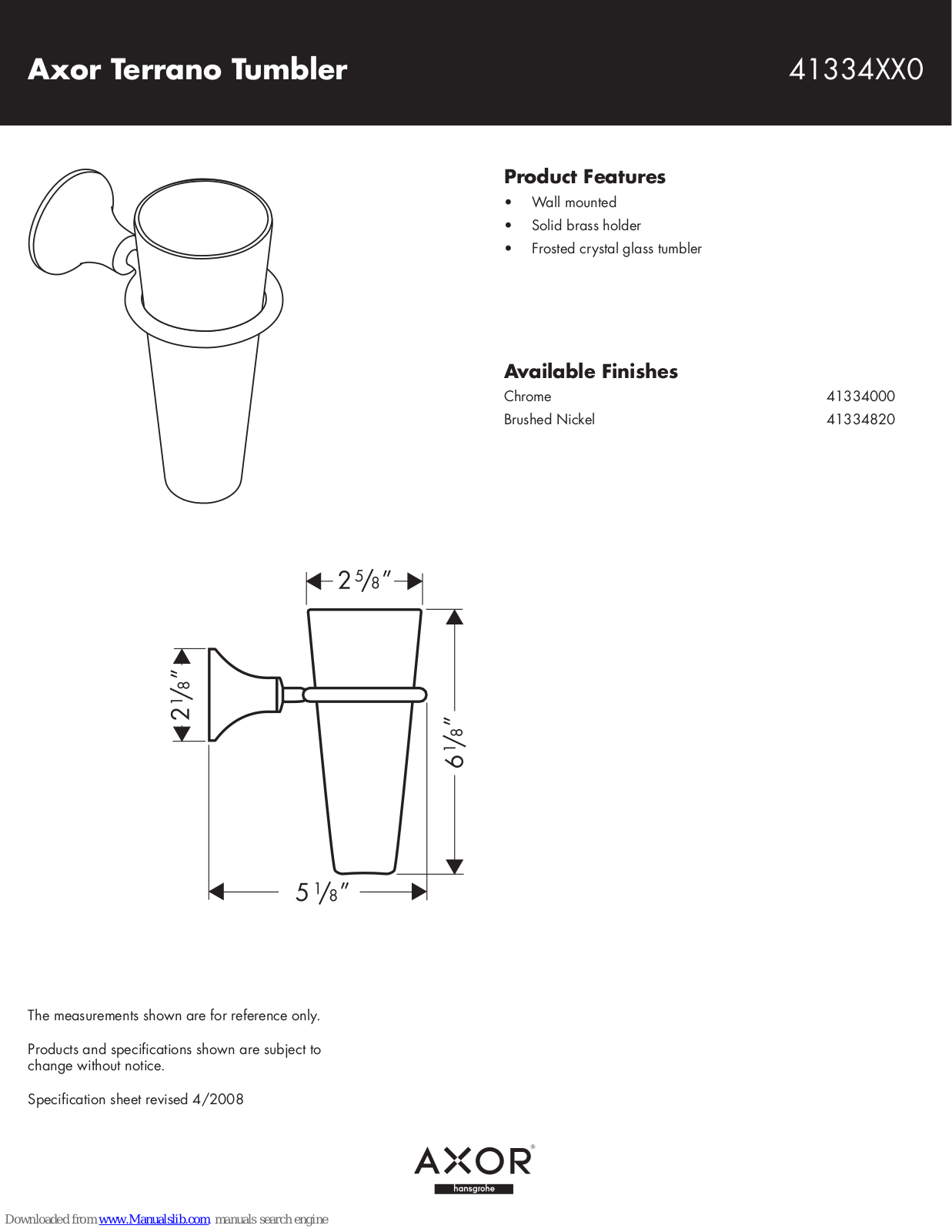 Axor 41334000, 41334820 Specification Sheet