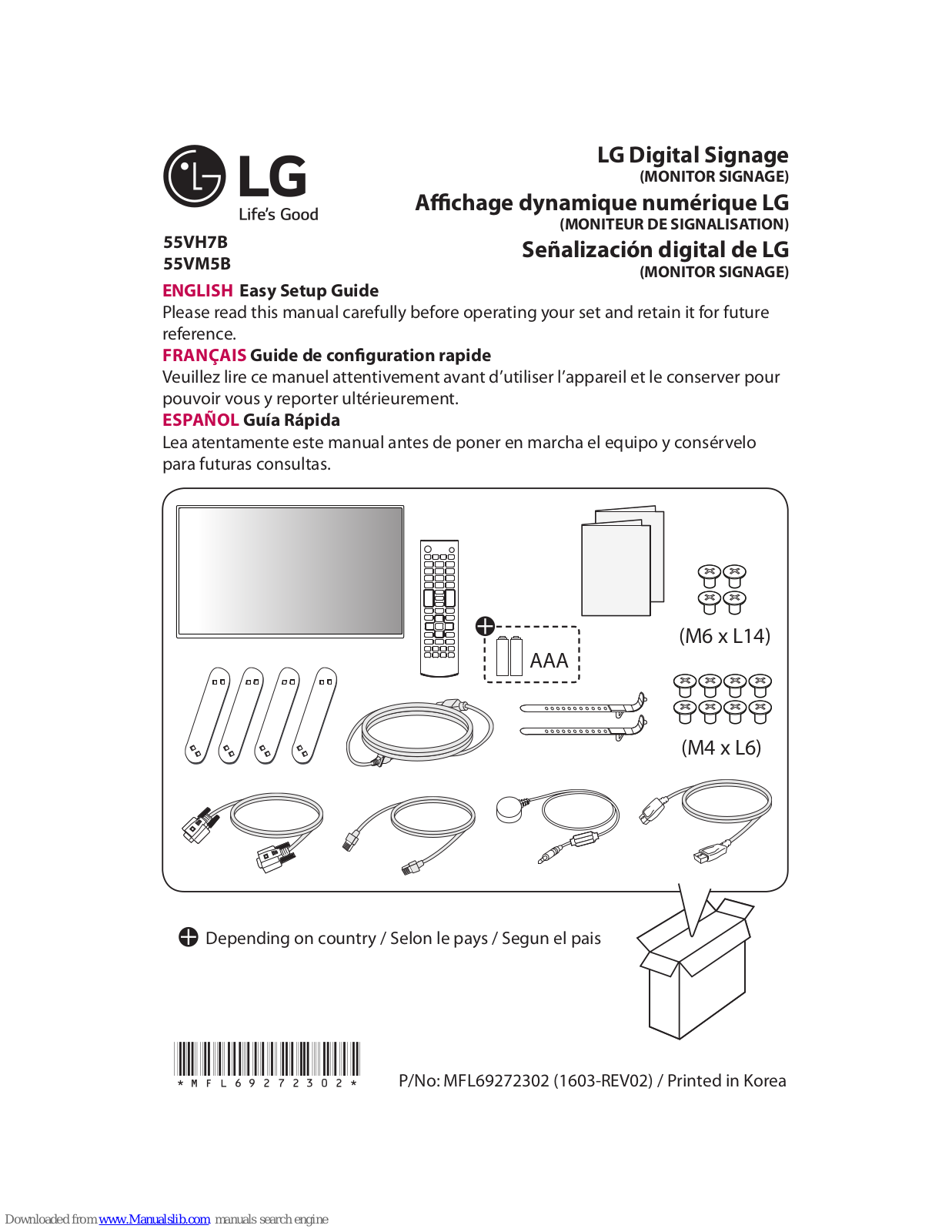 LG 55VH7B, 55VM5B Easy Setup Manual