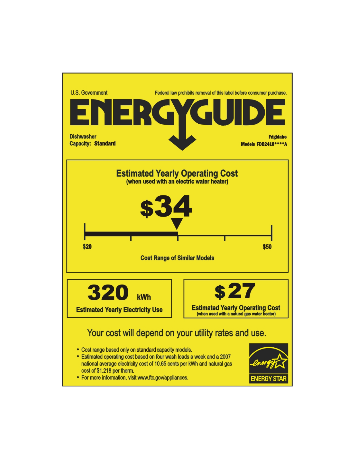 Frigidaire FDB2410HIC, FDB2410HIB, FDB2410HIS Energy Guide