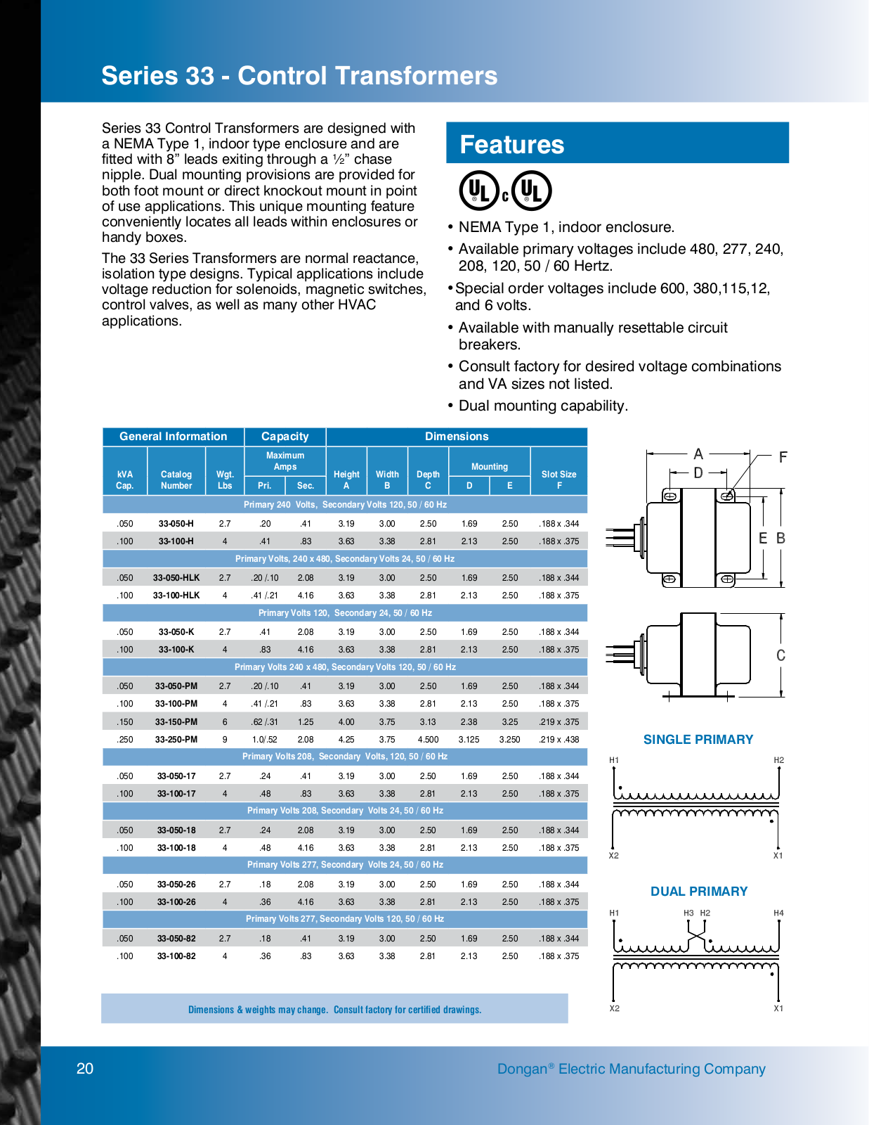 Dongan Electric Manufacturing Series 33 Catalog Page