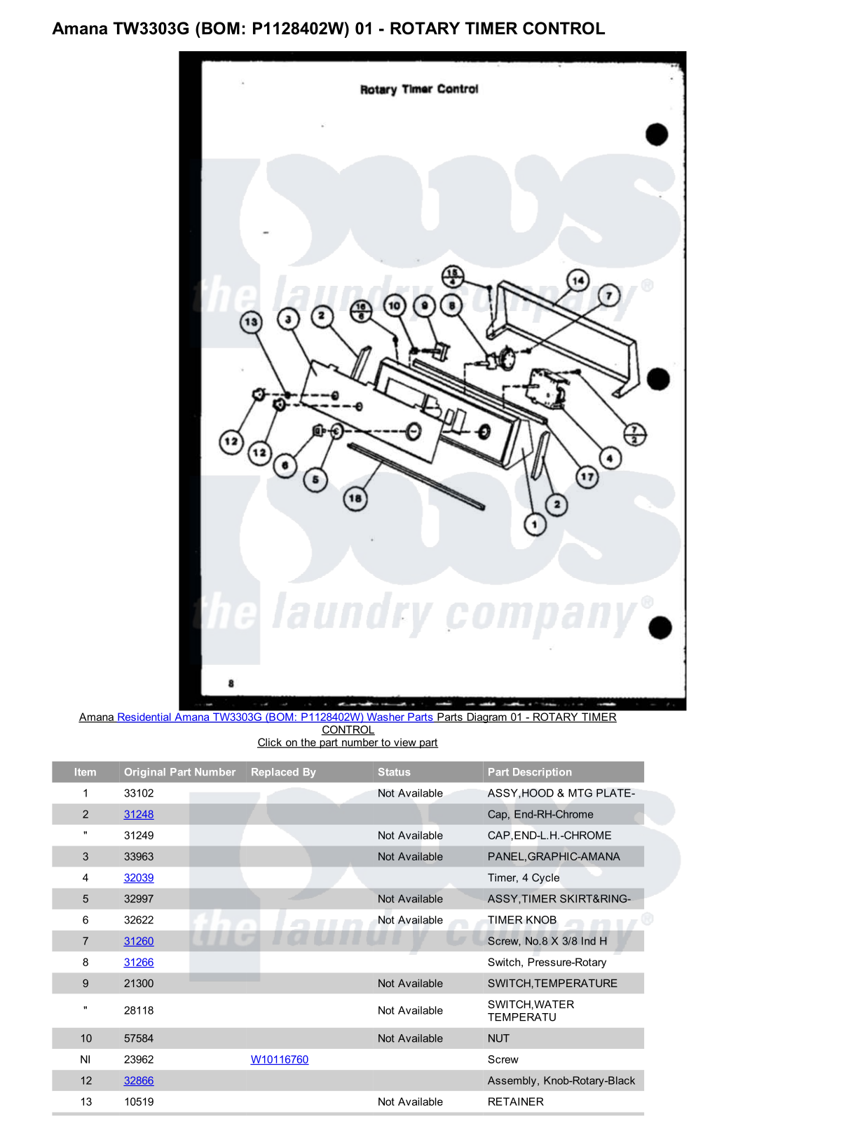 Amana TW3303G Parts Diagram