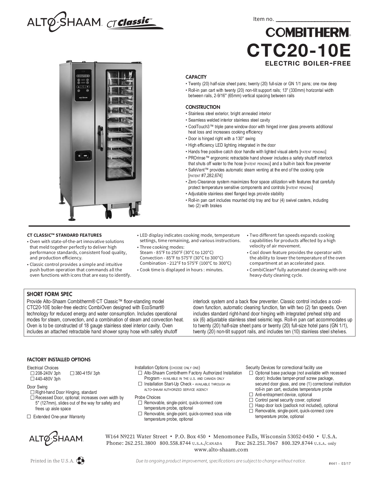 Alto Shaam CTC20-10E User Manual