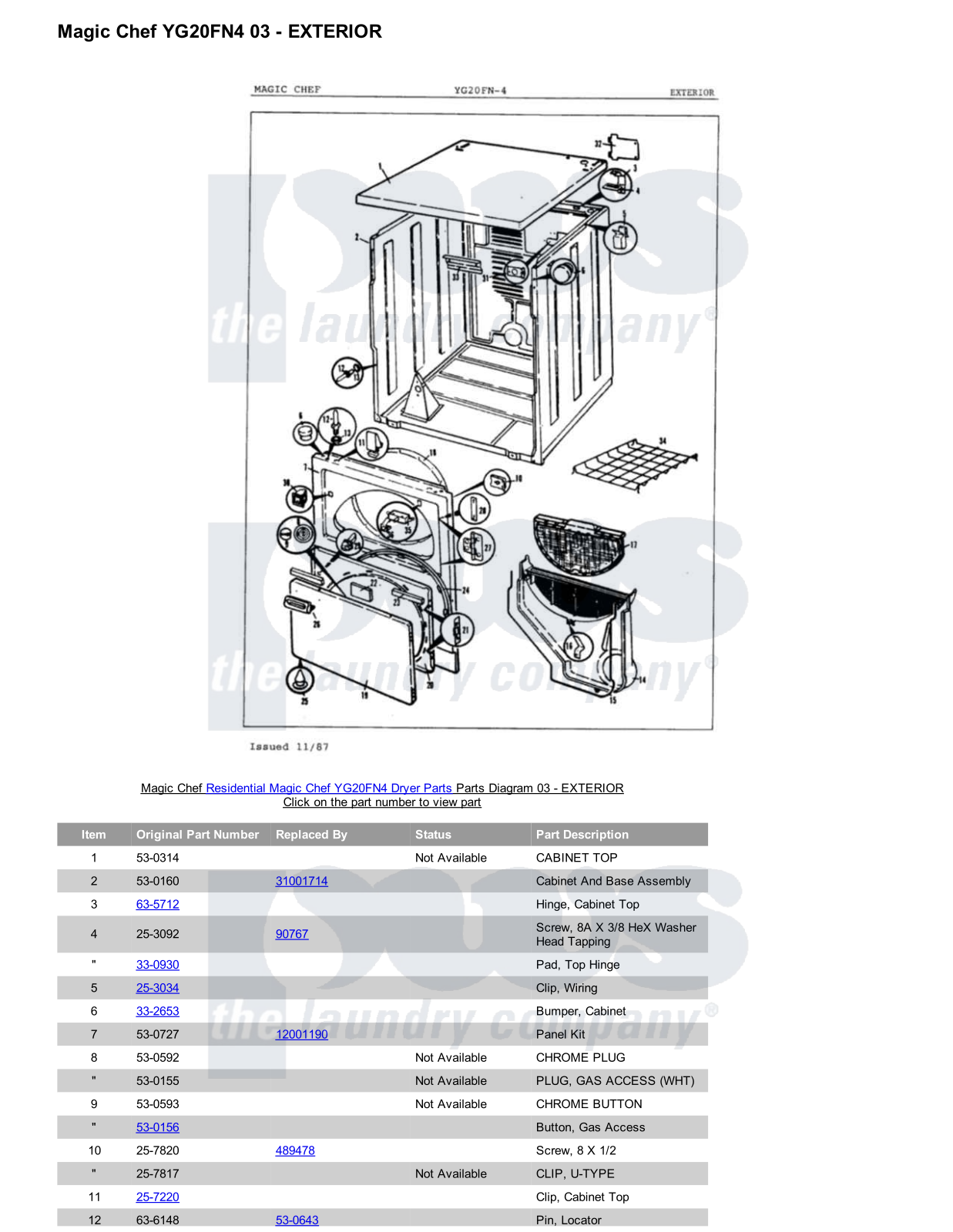 Magic Chef YG20FN4 Parts Diagram