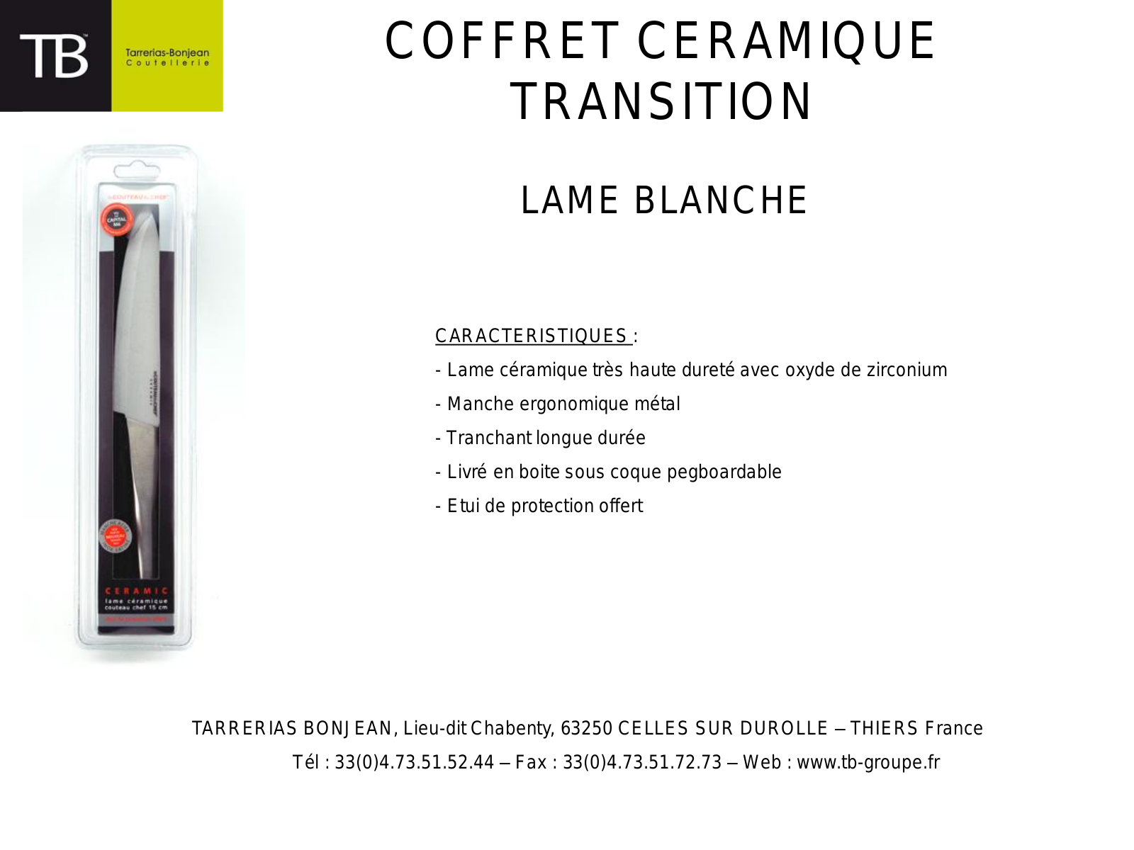 TB LAME BLANCHE product sheet