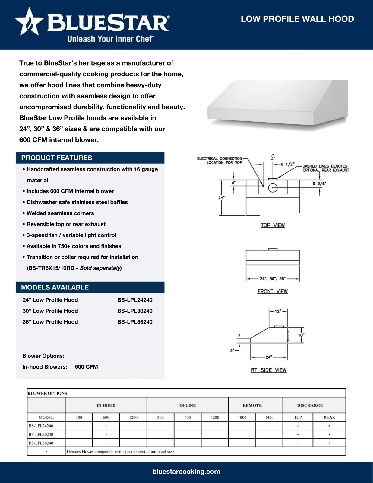 BlueStar BSLP024V2C, LP030LP, LP030LPCC, LP036LP, LP036LPCC Specs