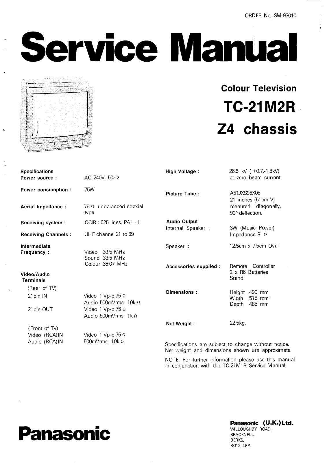 Panasonic TC-21M2R Service manual