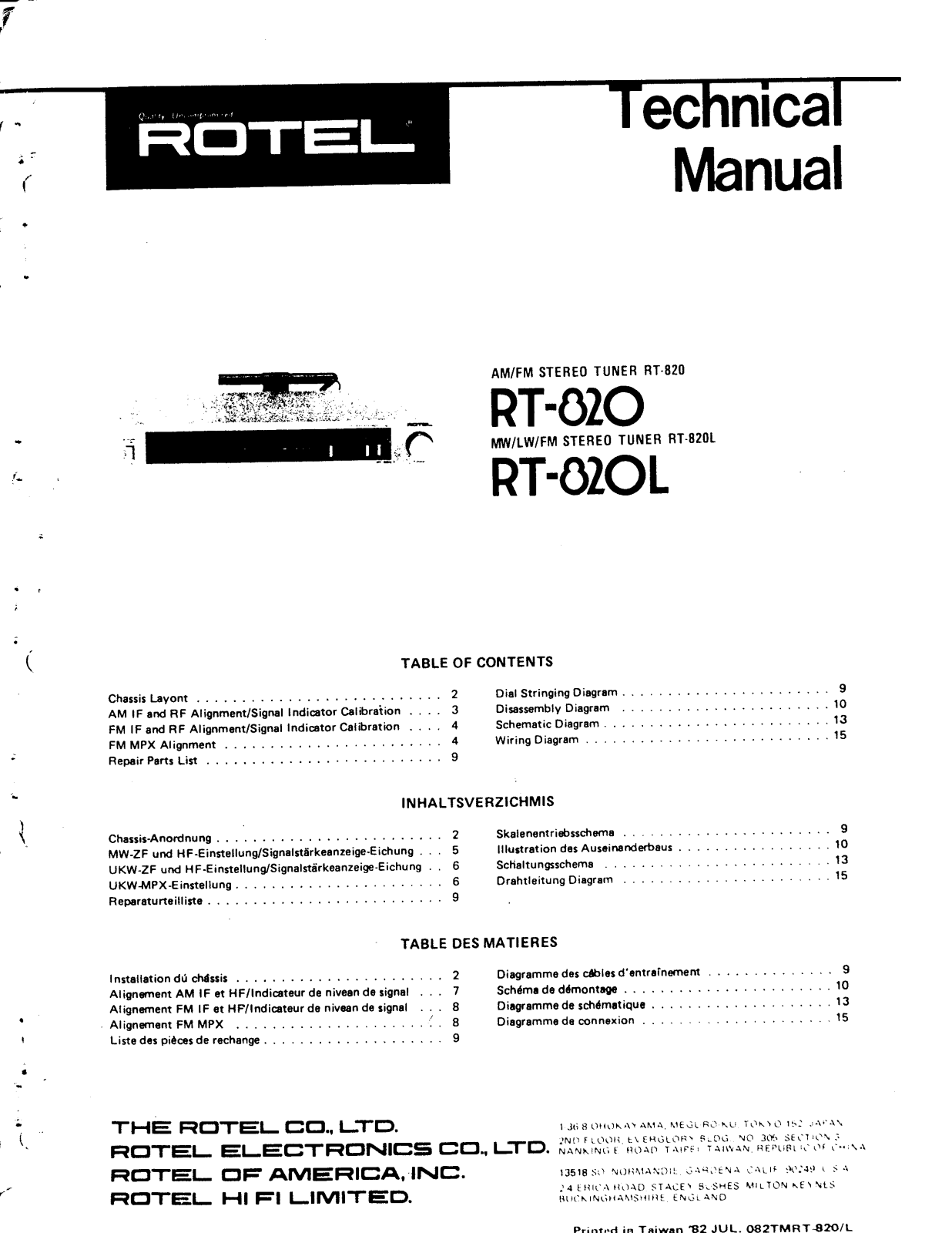 Rotel RT-820-L, RT-820 Service manual