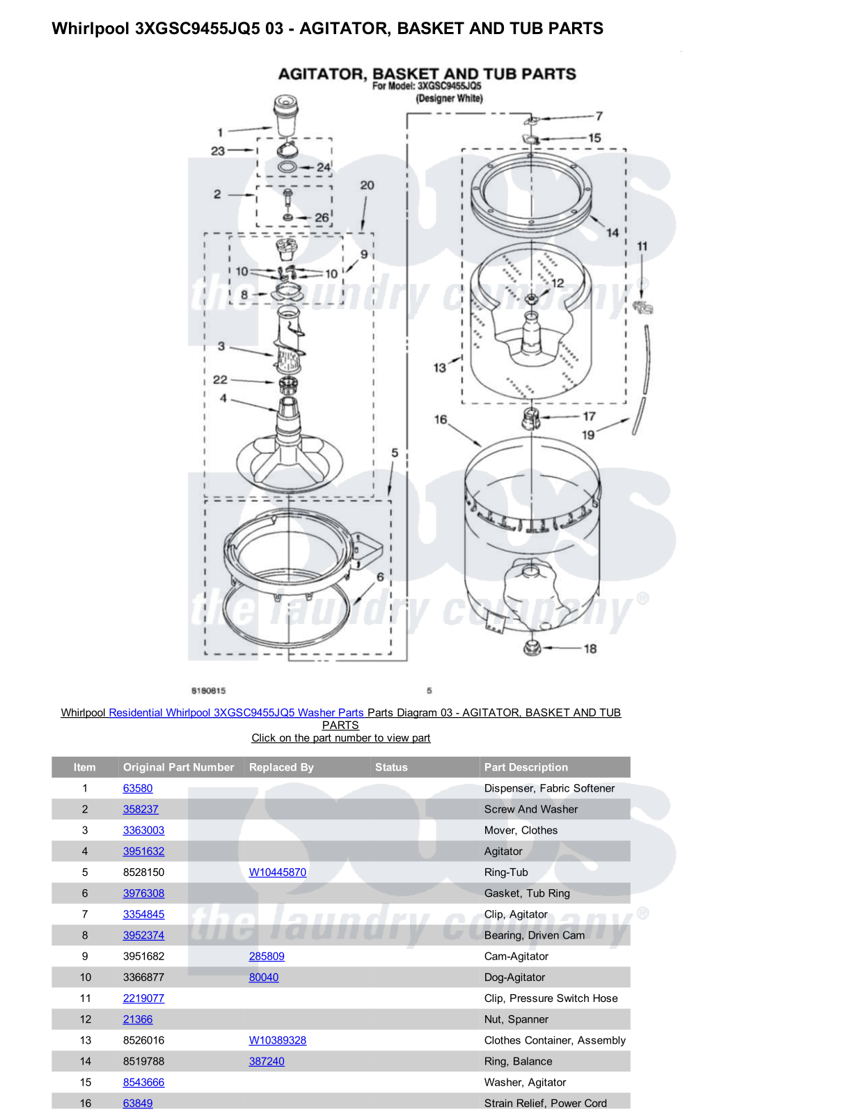 Whirlpool 3XGSC9455JQ5 Parts Diagram