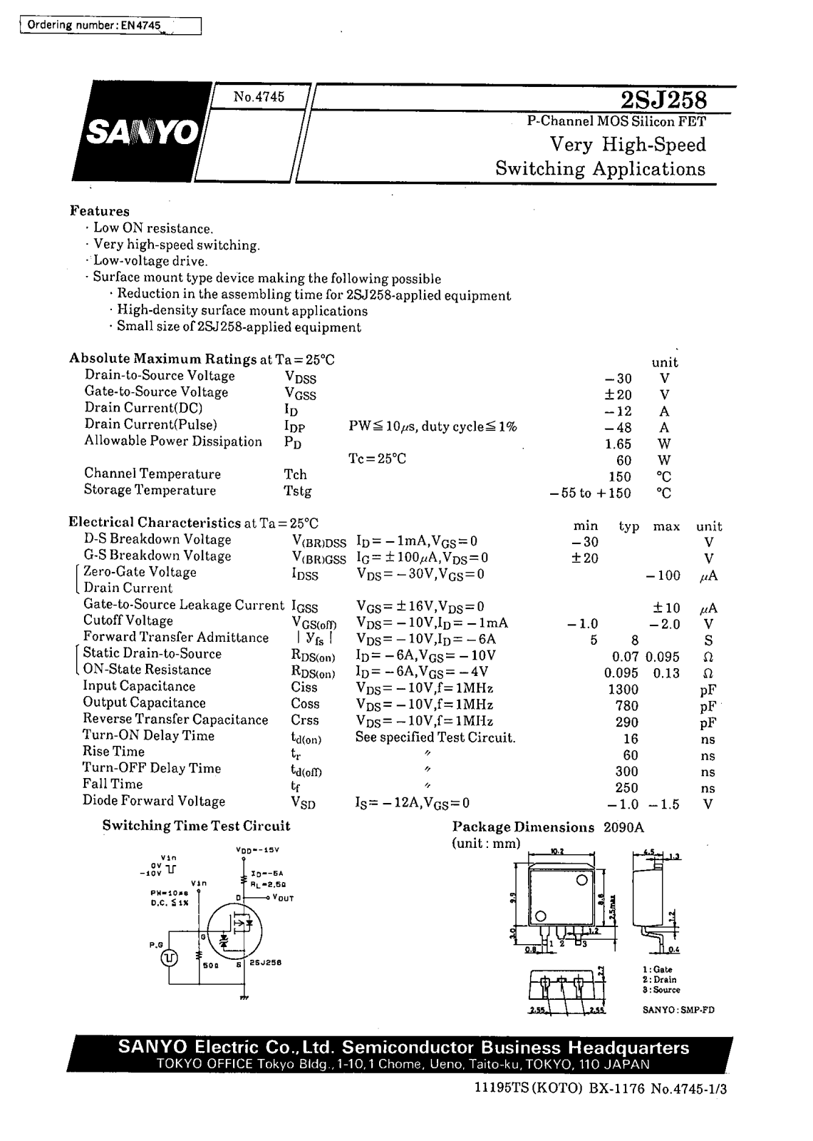 SANYO 2SJ258 Datasheet