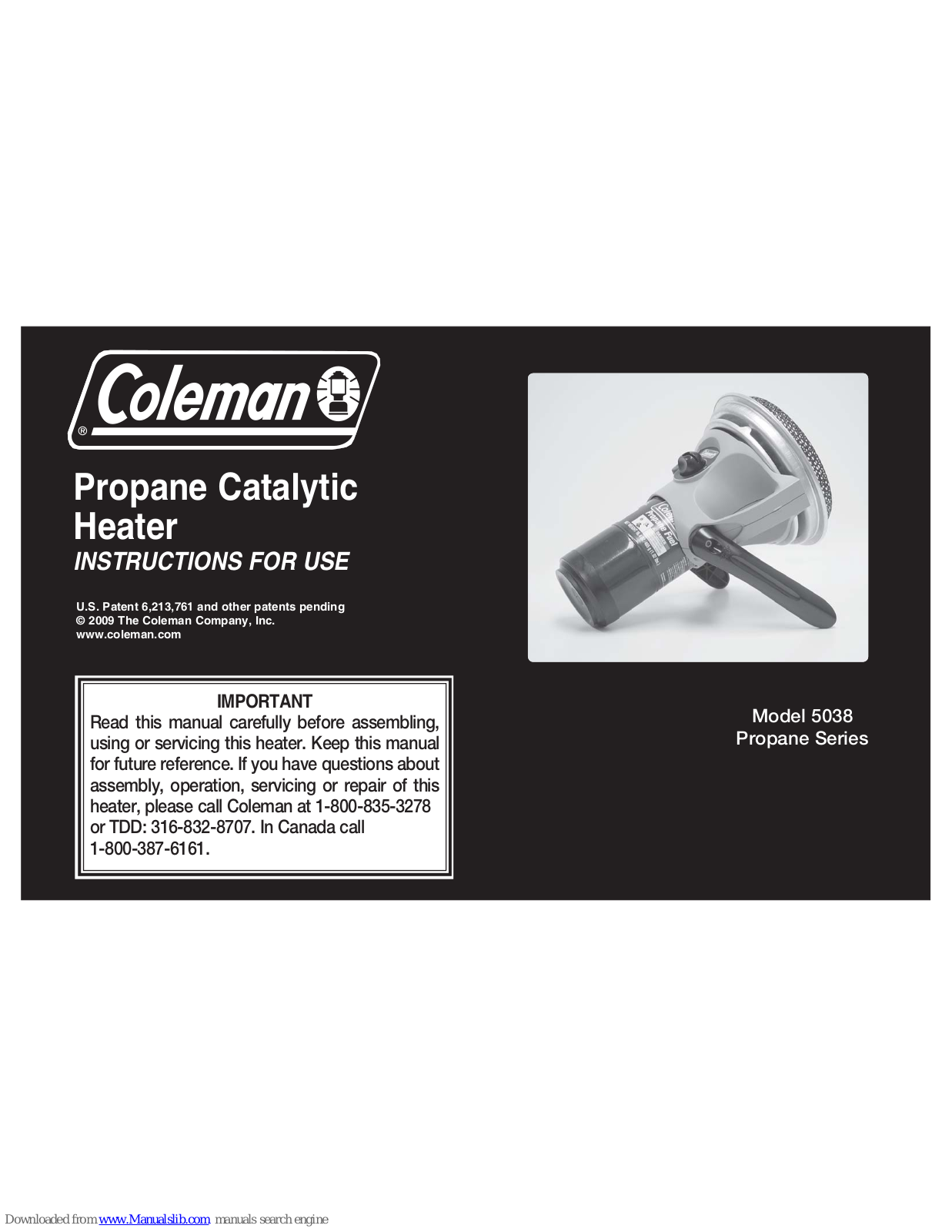 Coleman 5038 Series, 5038 Instructions For Use Manual