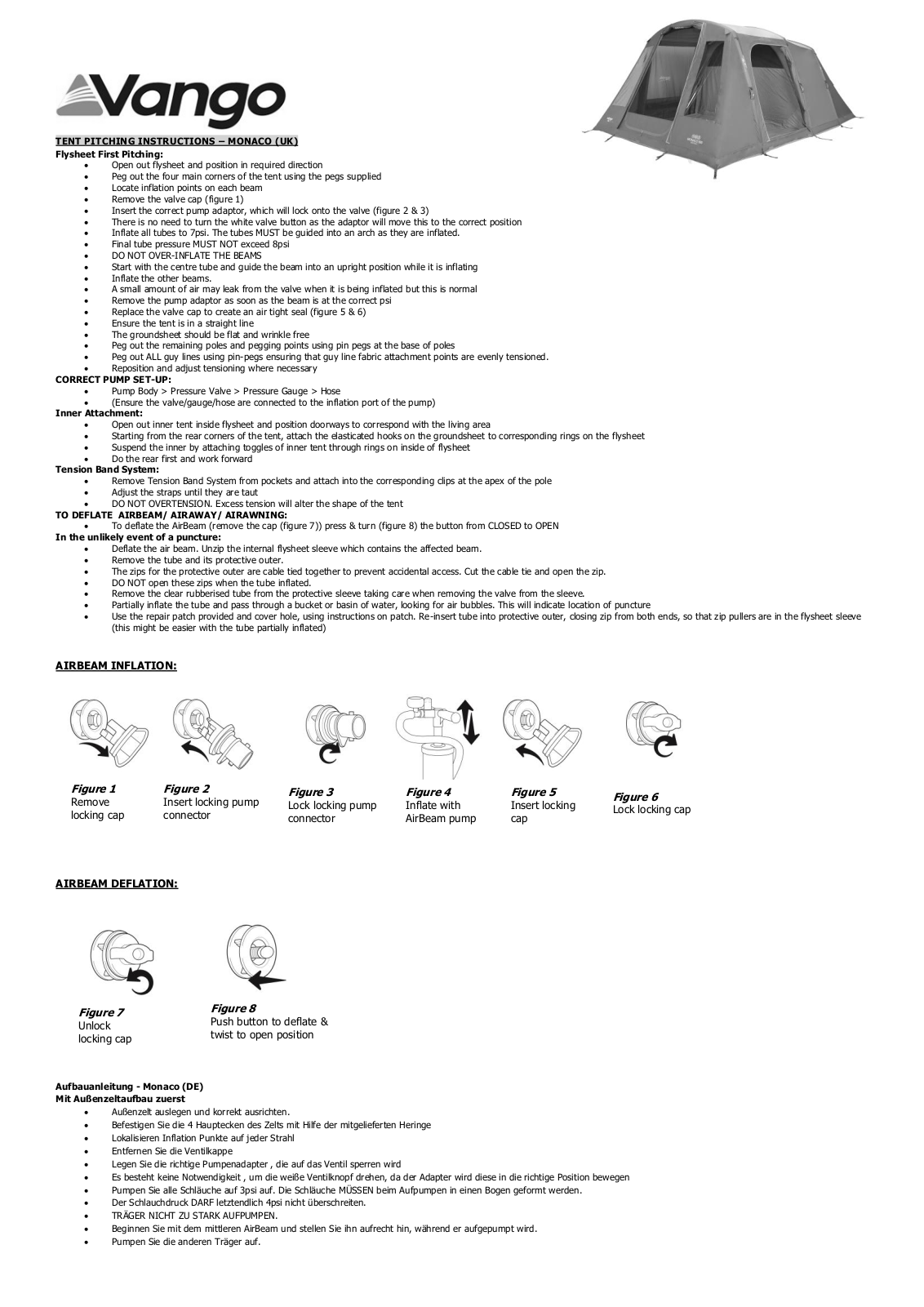 Vango Monaco 600, Monaco 500 User Manual