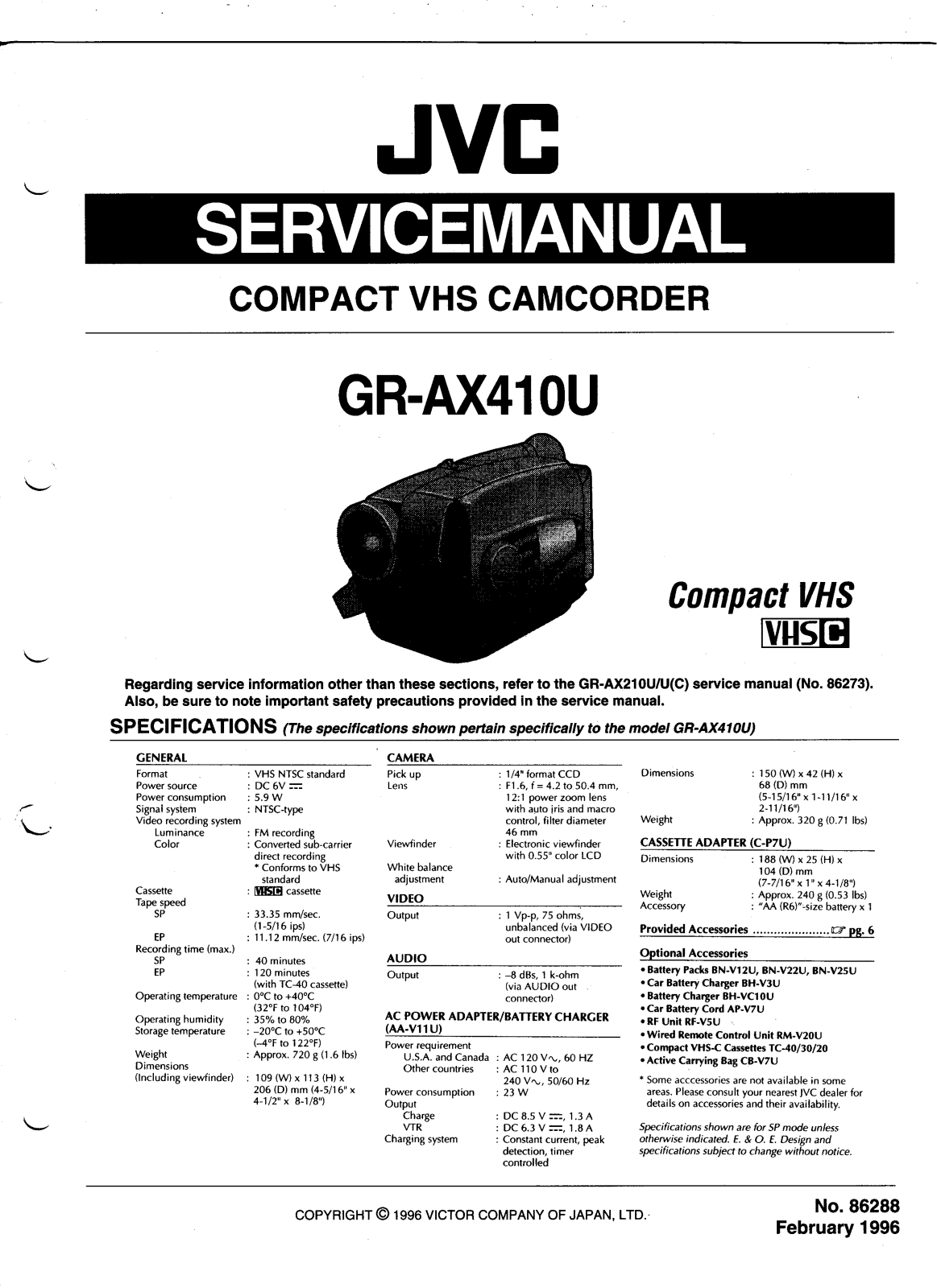 JVC GR-AX410 Service Manual