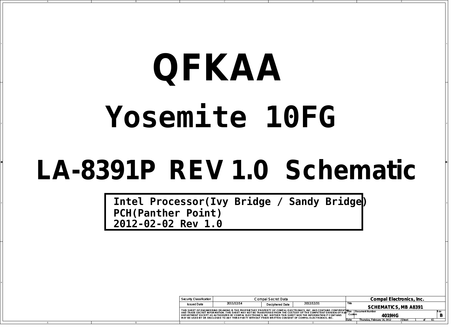 Compal LA-8391P QFKAA, Satellite P850, Satellite P855, LA-8391P  Yosemite 10FG Schematic