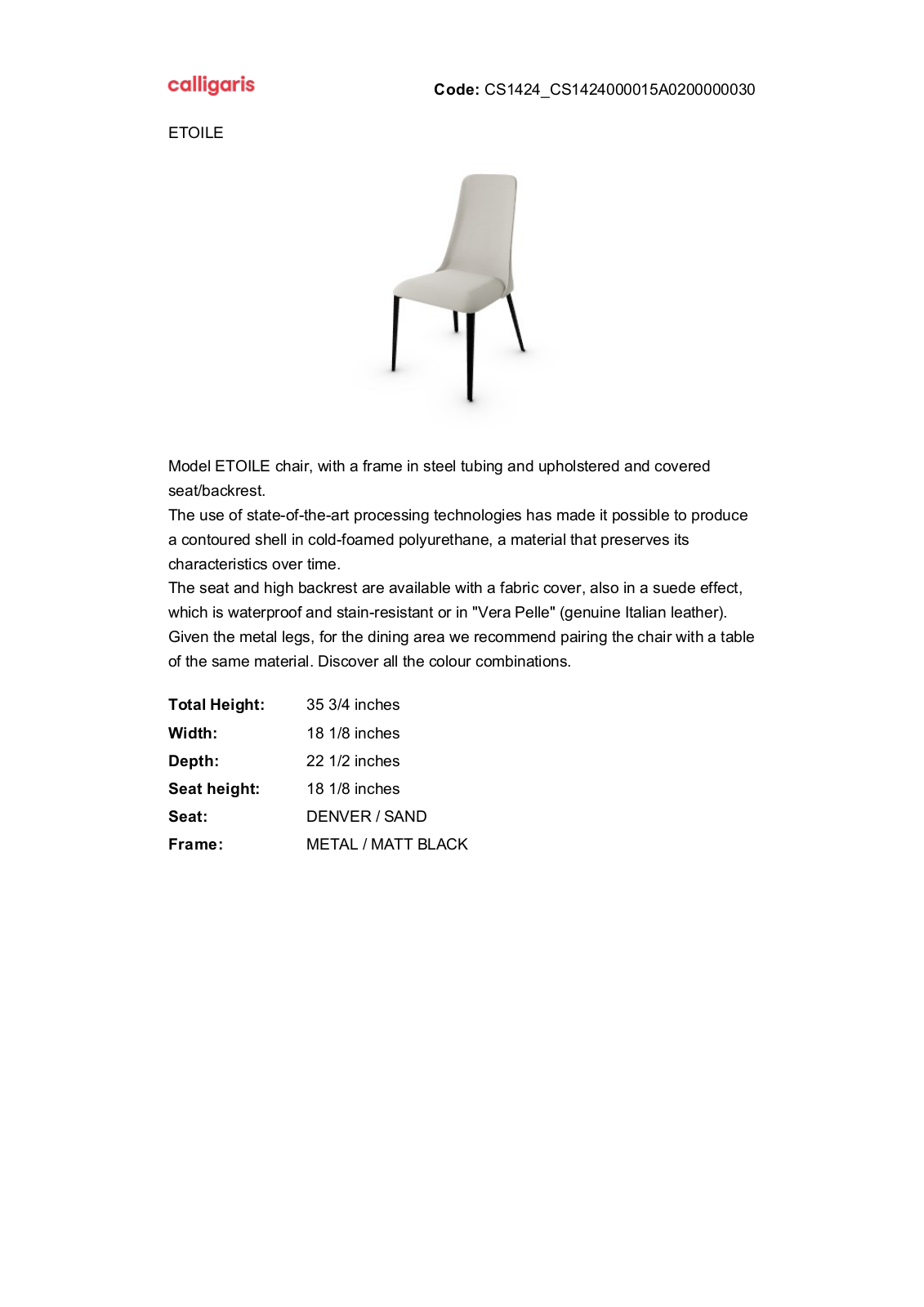 Calligaris GN2740 Specifications - ManualMachine.com
