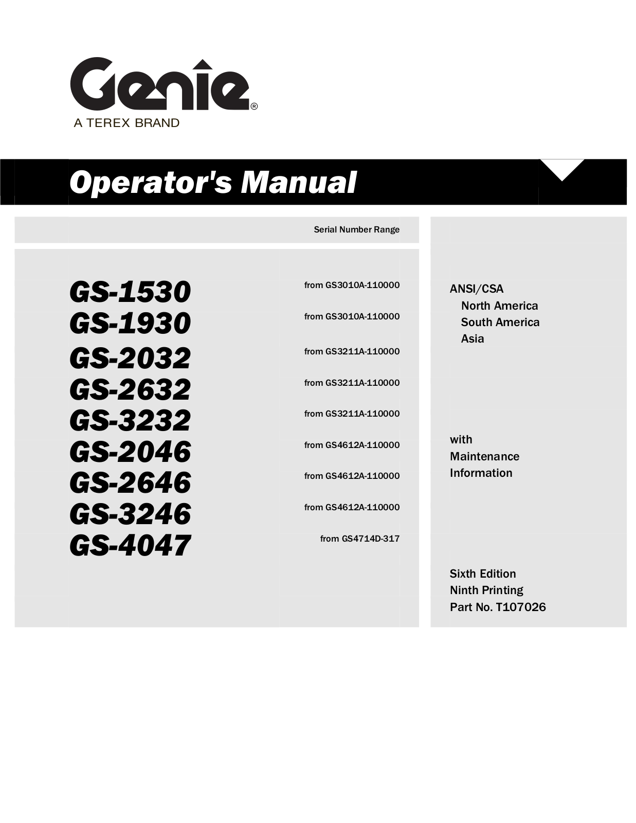 Genie GS1930, GS1530, GS2032, GS2632, GS2046 OPERATOR’S MANUAL