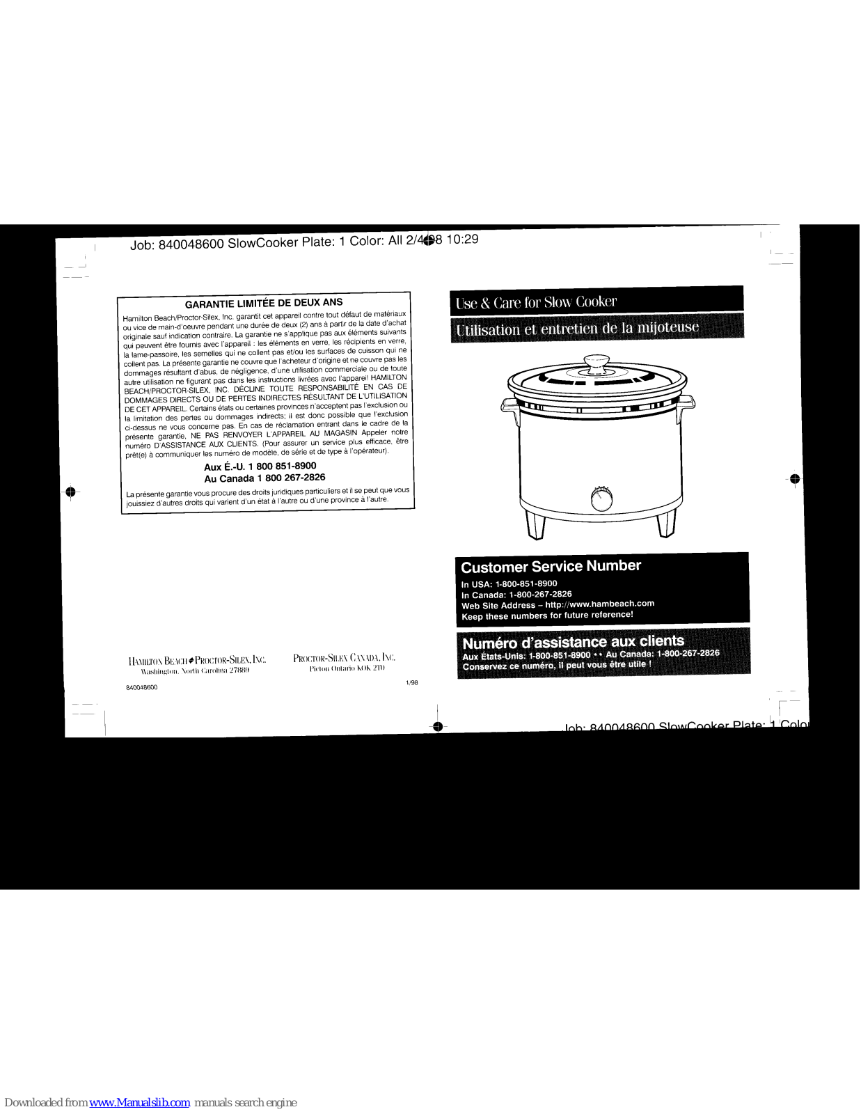 HAMILTON BEACH 33430 Use & Care Manual