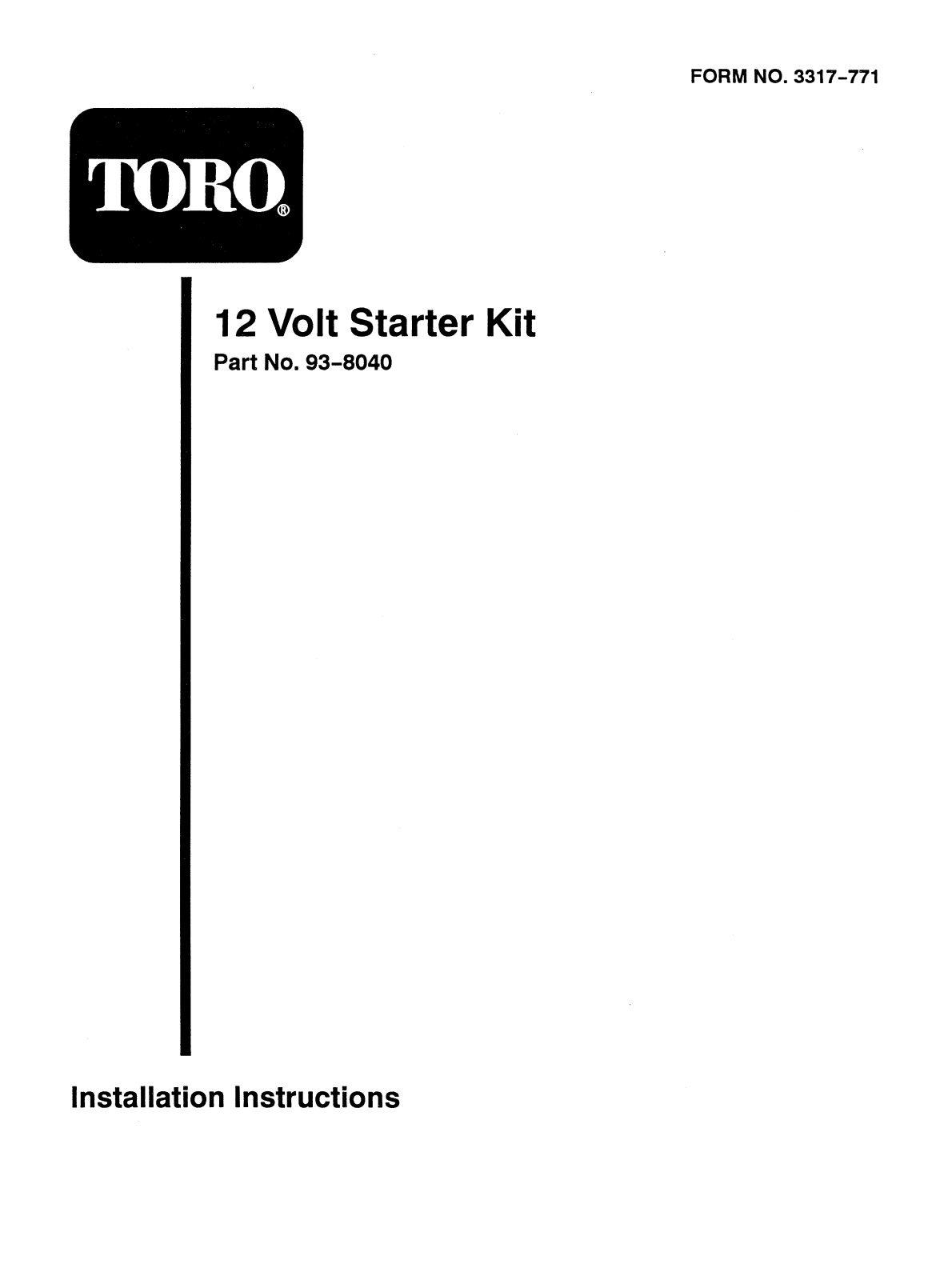 Toro 93-8040 Installation Instructions