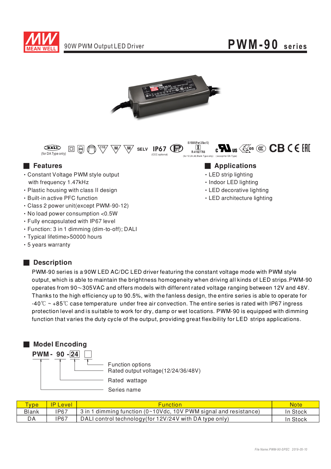 MEANWELL MW PWM-90-12DA Datasheet - ManualMachine.com