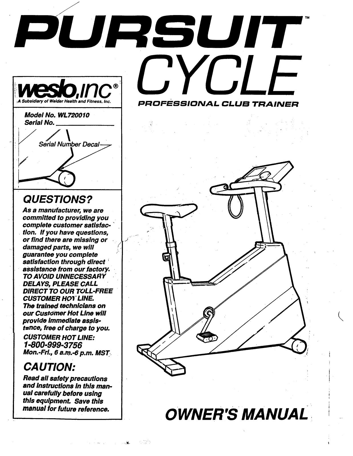 Weslo WL720010 Owner's Manual