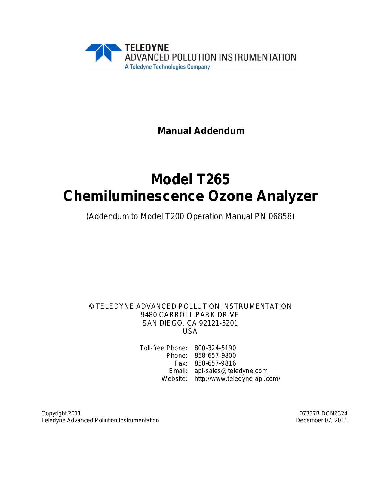 Teledyne T265 User Manual