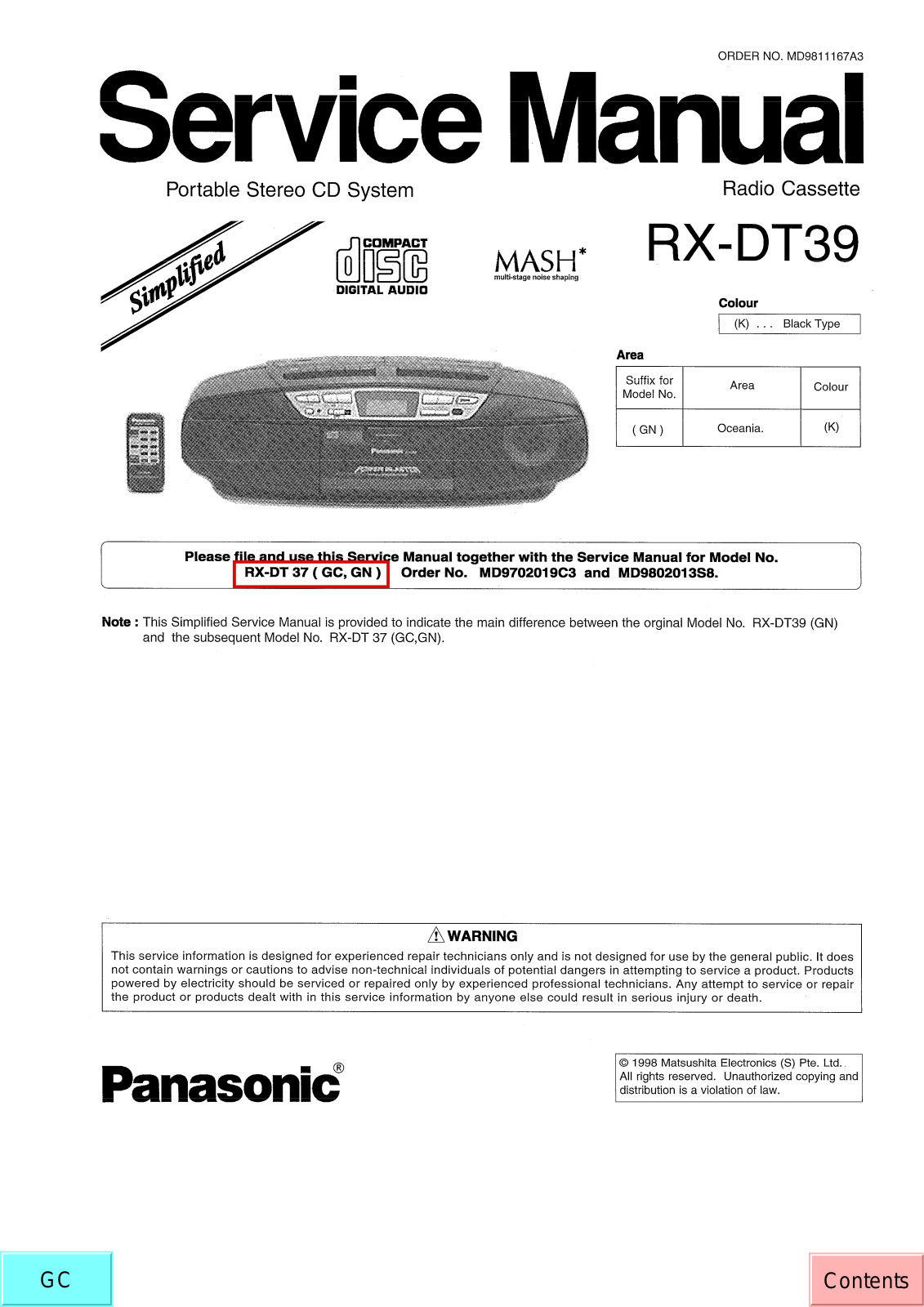 JVC RX DT39 GN Service Manual