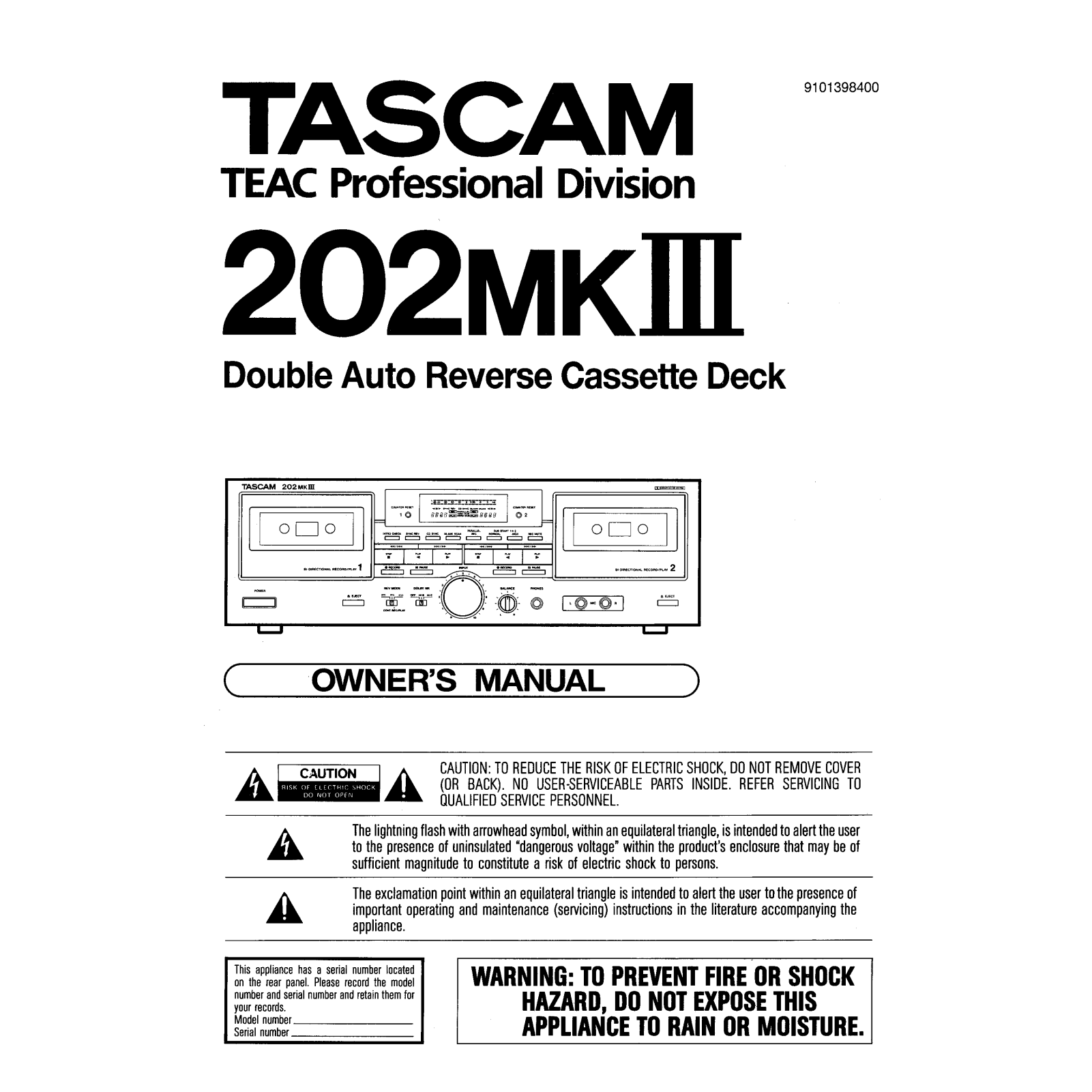 Tascam 202-Mk3 Owners Manual