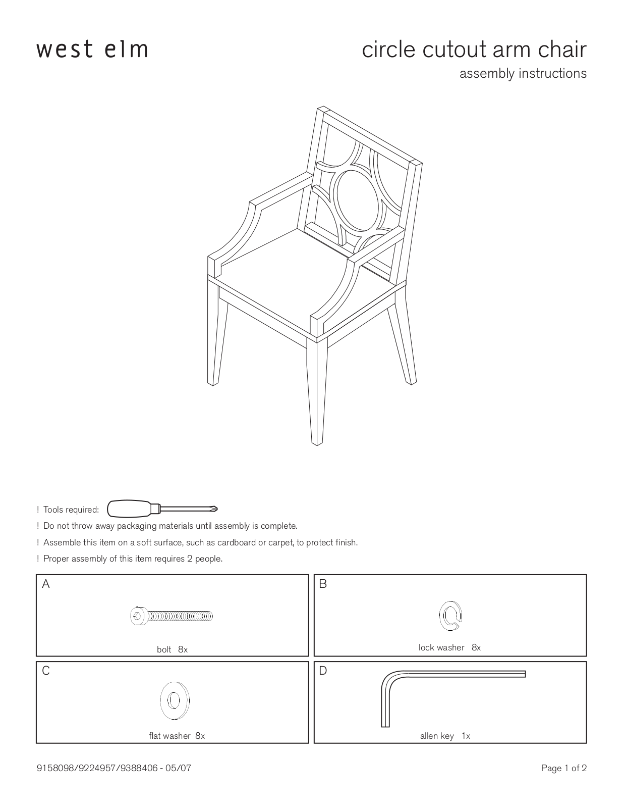 West Elm Circle Cutout Arm Chair Assembly Instruction