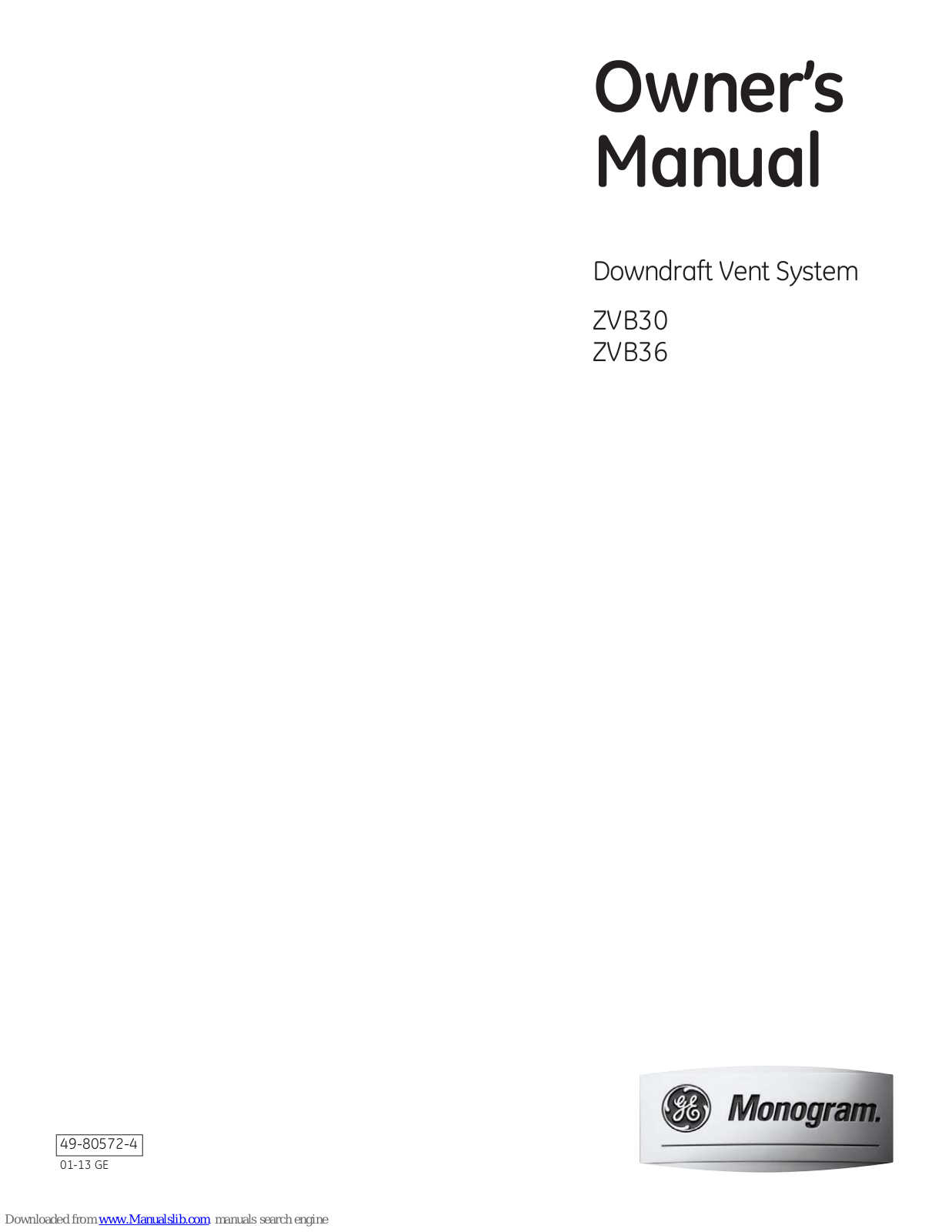GE Monogram ZVB30, Monogram ZVB36 Owner's Manual - ManualMachine.com