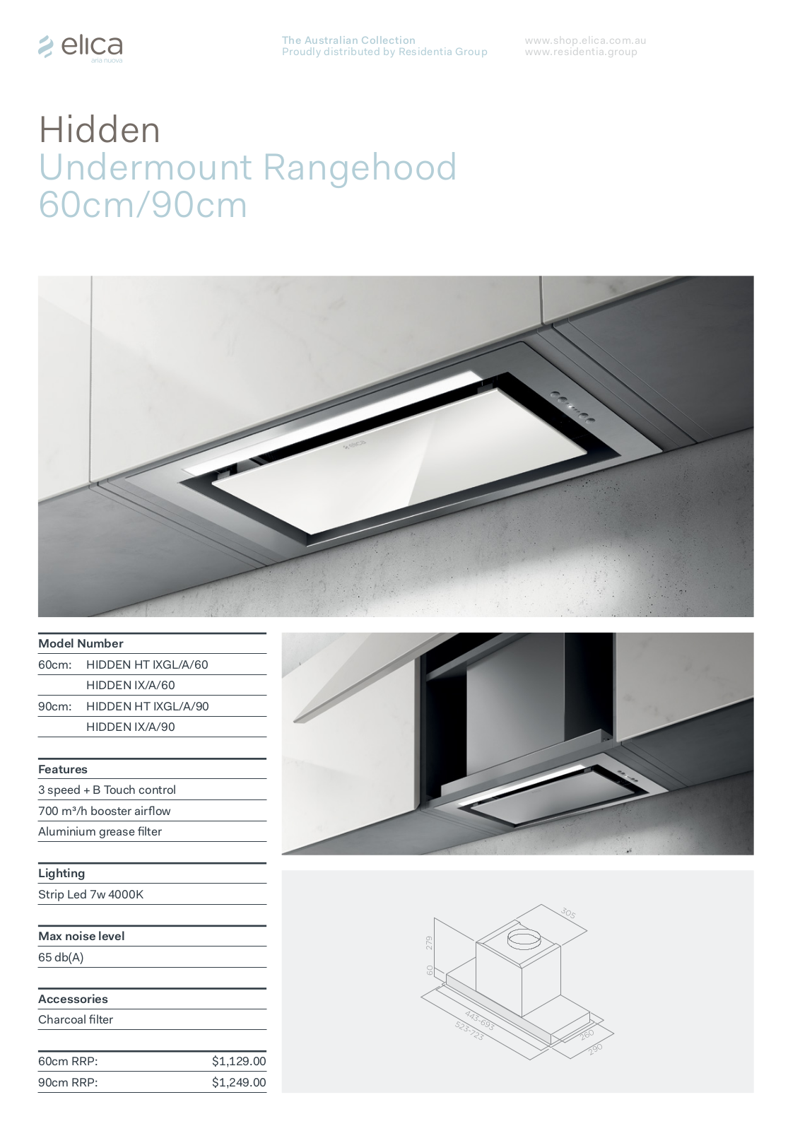 Elica HIDDENHTIXGLA60, HIDDENHTIXGLA90 Specifications Sheet