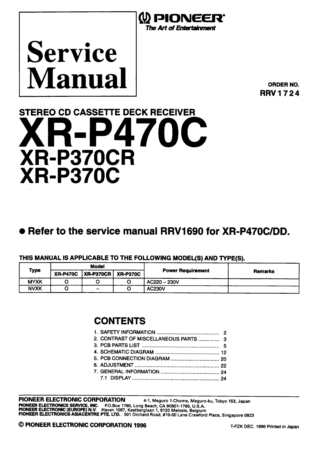 Pioneer XRP-370-C, XRP-370-CR, XRP-470-C Service manual